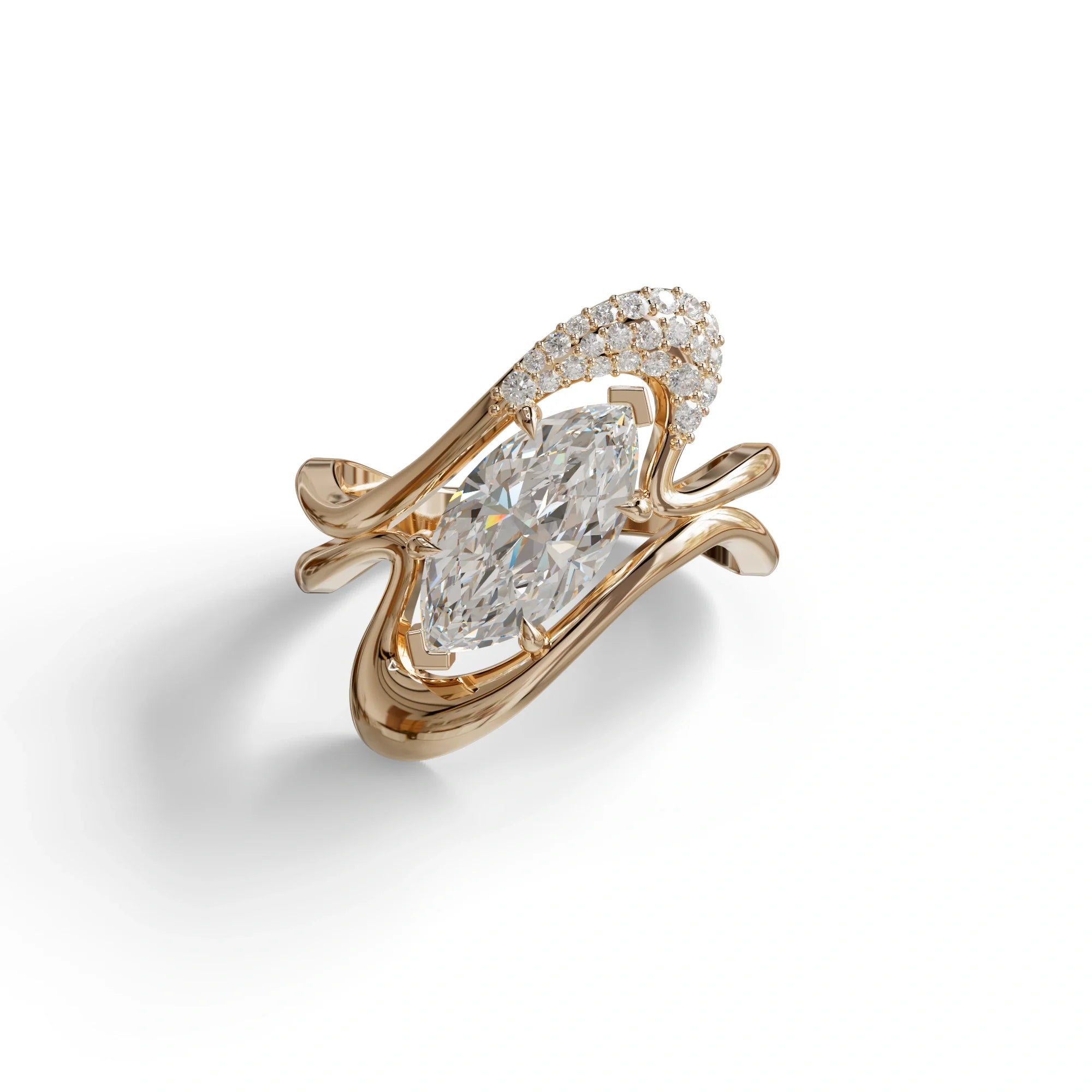 3 Carat Marquise Cut Lab Grown Diamond Curve Ring - Myka - 10K Solid Gold / Rose Gold
