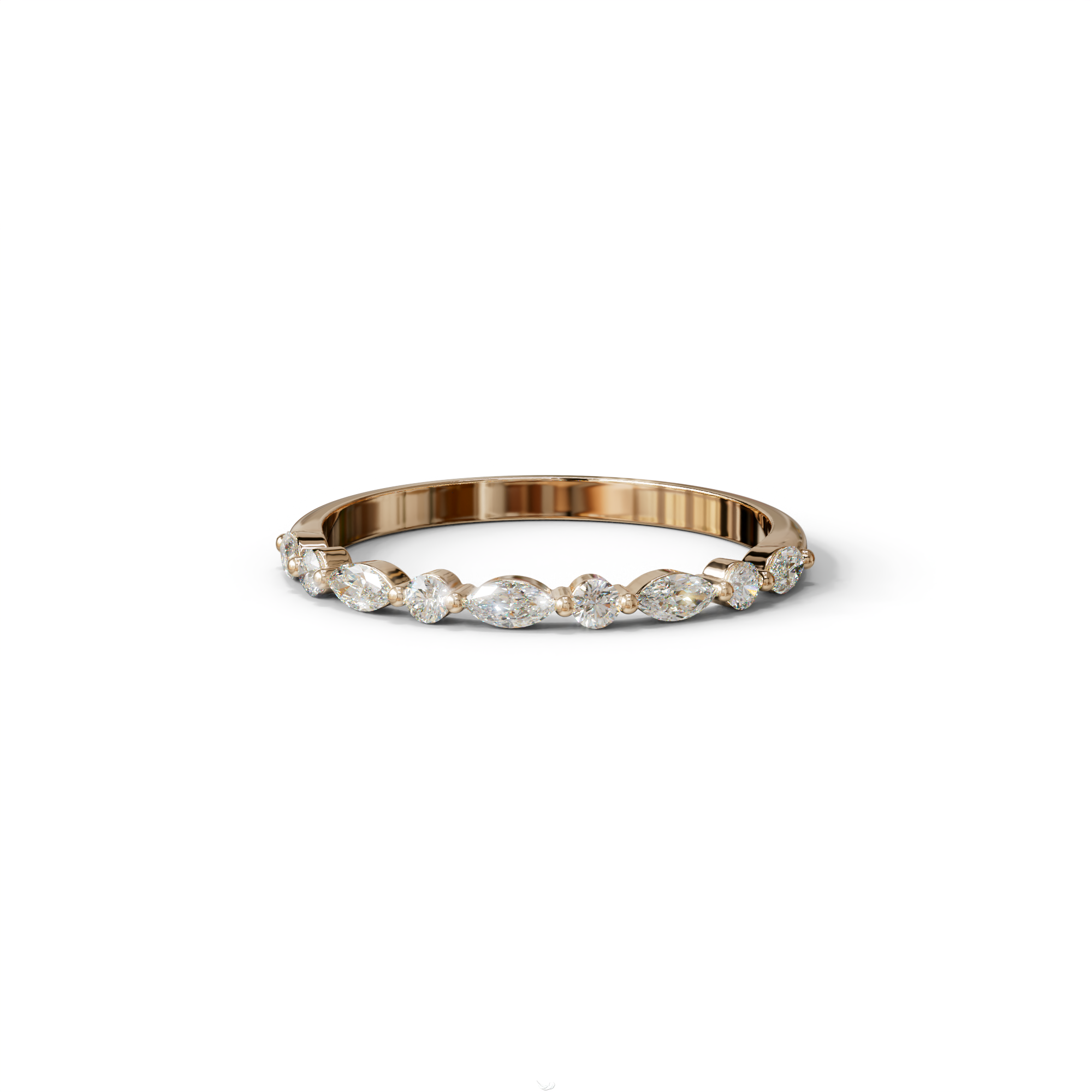 E/VVS Round & Marquise Lab Grown Diamond Wedding Band - 10 Stone Ring - 10K Solid Gold / Rose Gold