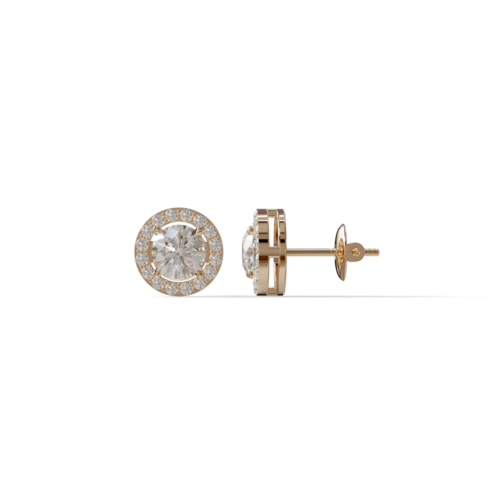 Ciera - Round Diamond Stud Earrings | Halo Setting | Certified