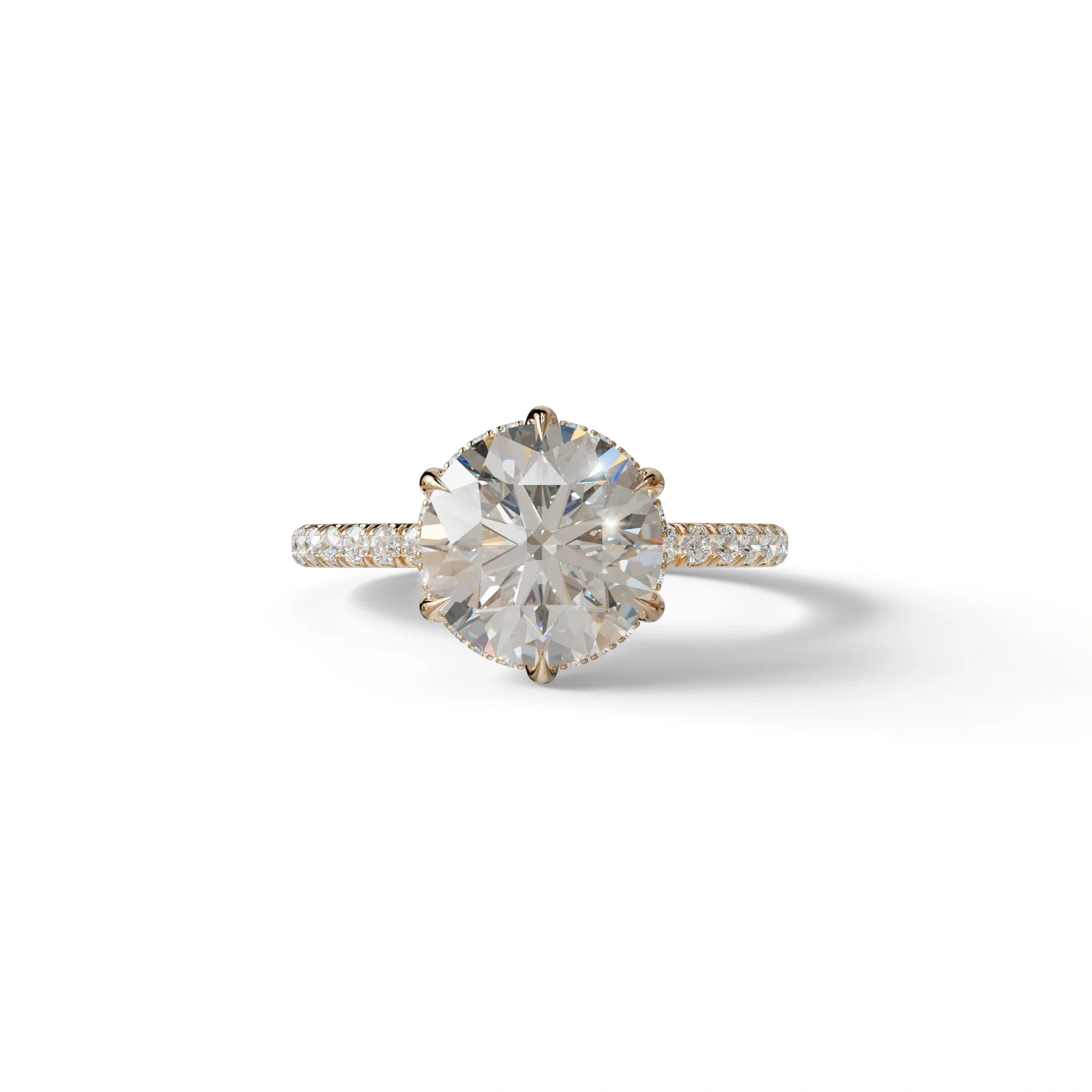2.5 Carat Round Cut Hidden Halo & Pave Lab Grown Diamond Ring - Hyper Saga - 10K Solid Gold / Rose Gold