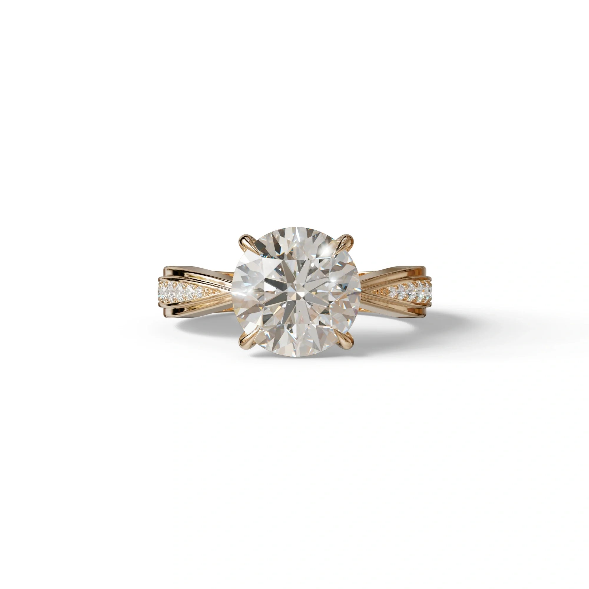 3 Carat E/VVS Round Cut V-Shank Pave Setting Lab Grown Diamond Ring - Je t’adore - 10K Solid Gold / Rose Gold