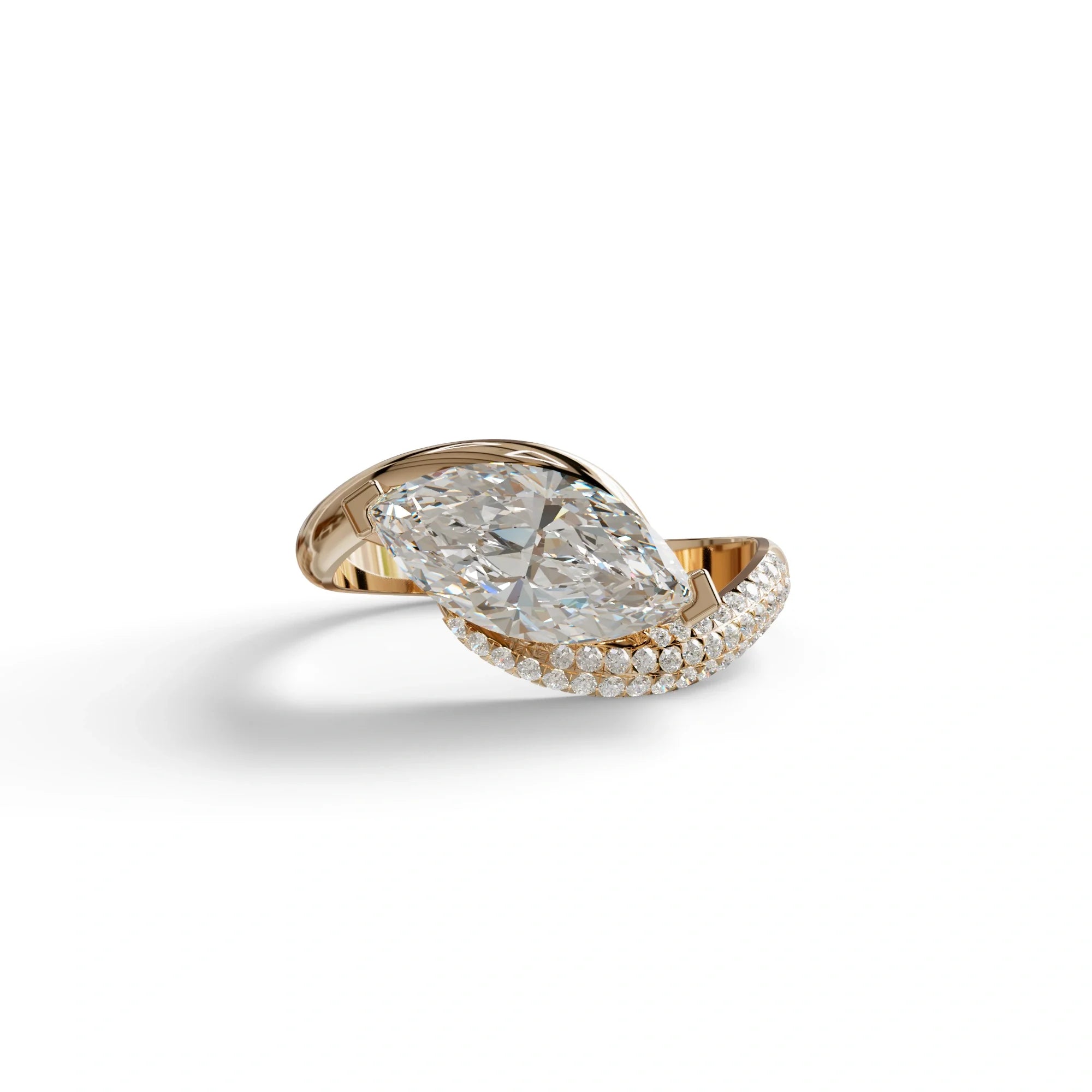 2 Carat E VVS Marquise Cut Lab Diamond Curve Engagement Ring - Maya - 10K Solid Gold / Rose Gold
