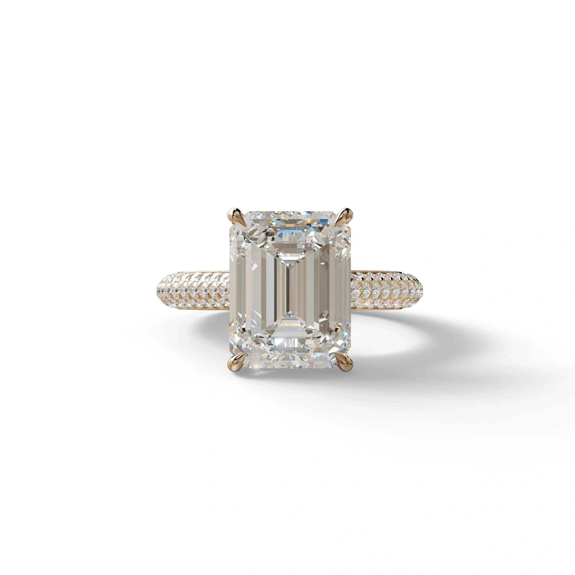 3 Carat Emerald Cut Hidden Halo & Pave Set Lab Diamond Ring - Emme - 10K Solid Gold / Rose Gold