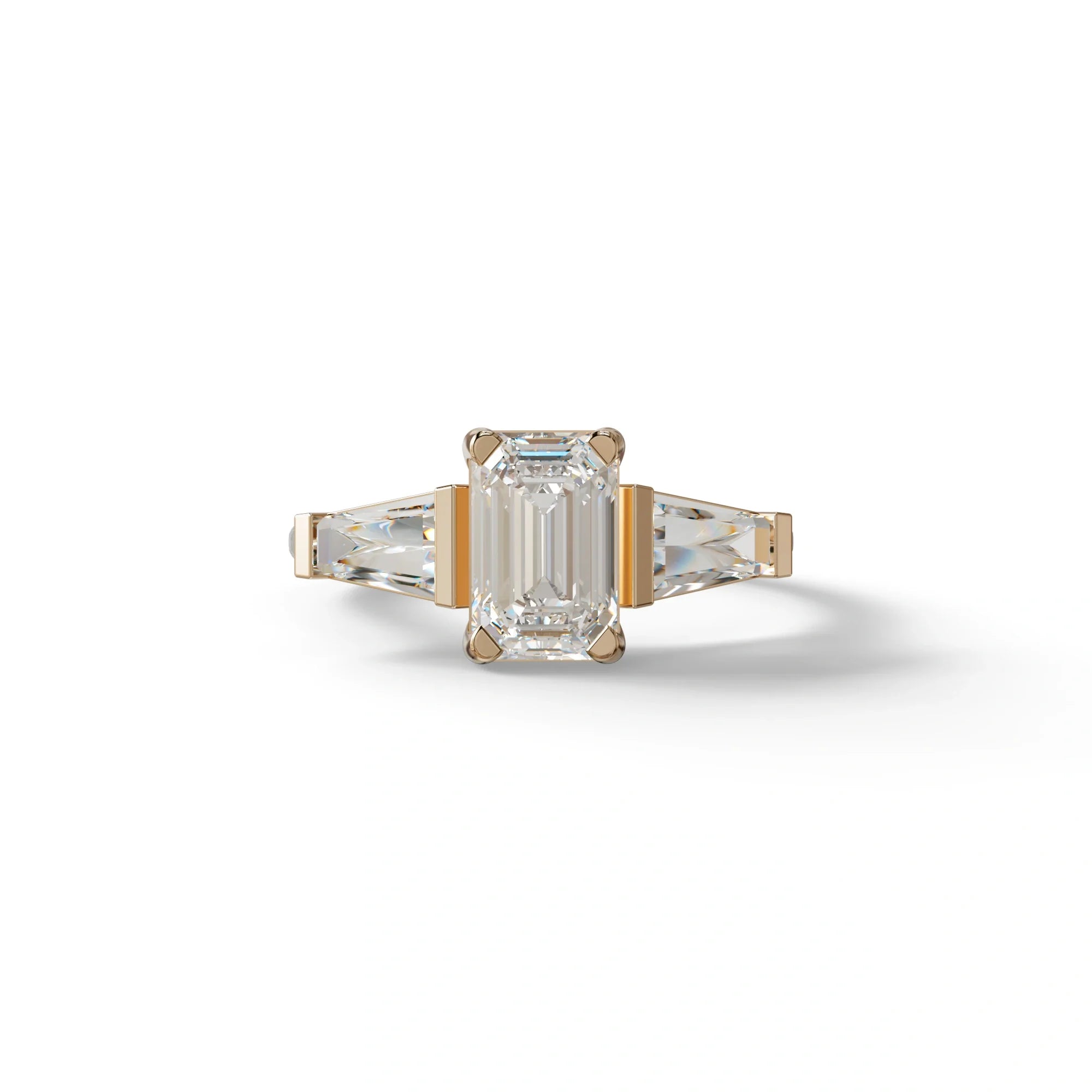 1.50 Carat E VVS Emerald With Tapered Cut Lab Grown Diamond Ring - Libra - 10K Solid Gold / Rose Gold