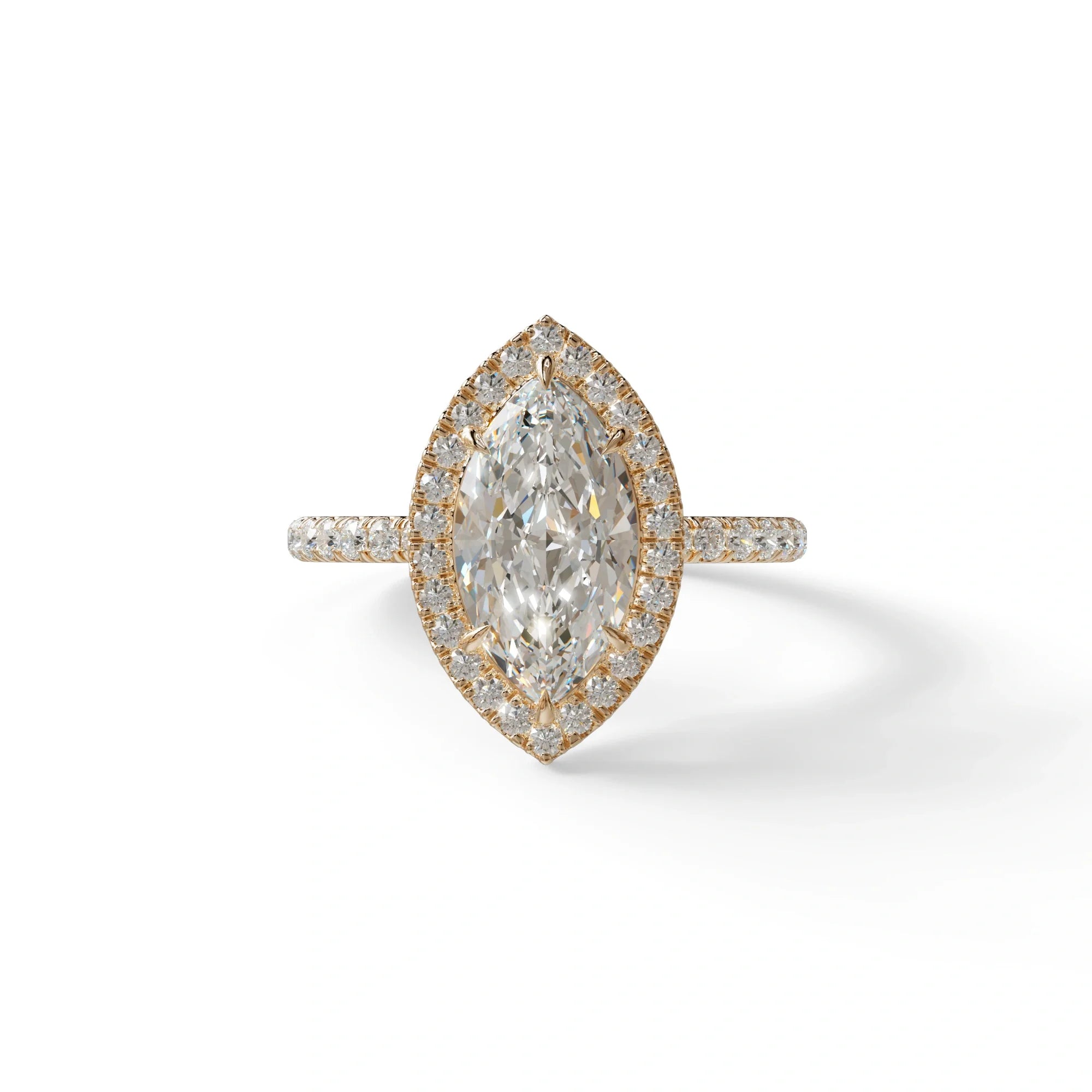 E-VVS Marquise Cut Halo & Pave Lab Grown Diamond Engagement Ring - Simplicity - 2 Carat / 10K Solid Gold / Rose Gold