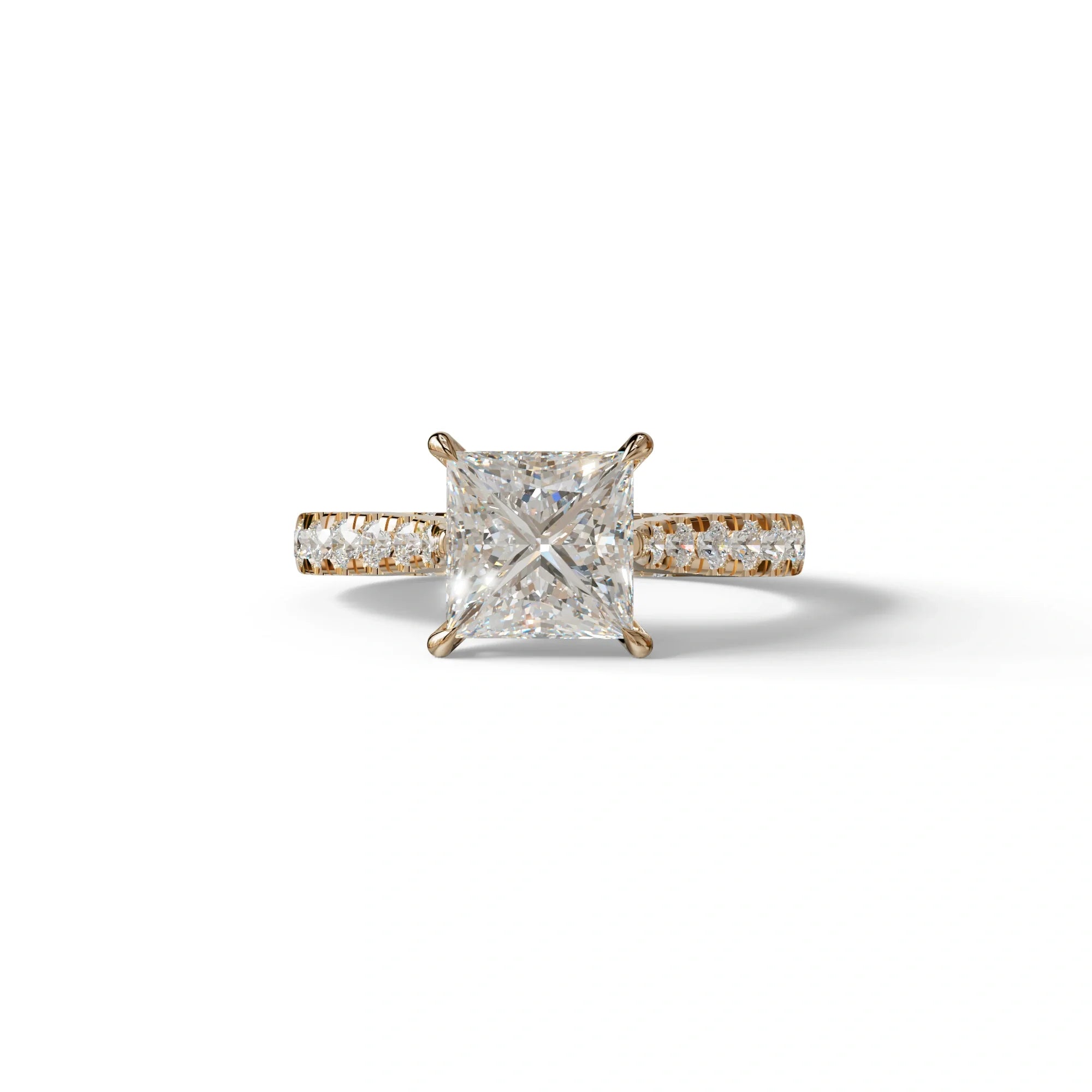 2.5 Carat E VVS Princess Cut Hidden Halo & Pave Lab Diamond Ring - Aries - 10K Solid Gold / Rose Gold
