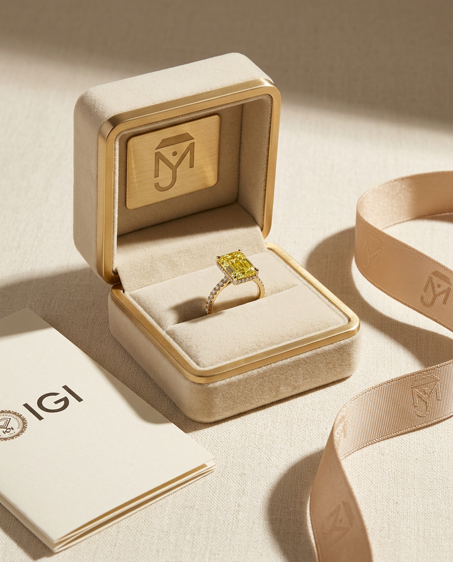 2.5 Carat Yellow Lab Grown Diamond Engagement Ring – Emerald Cut Hidden Halo | Siena - Engagement Ring