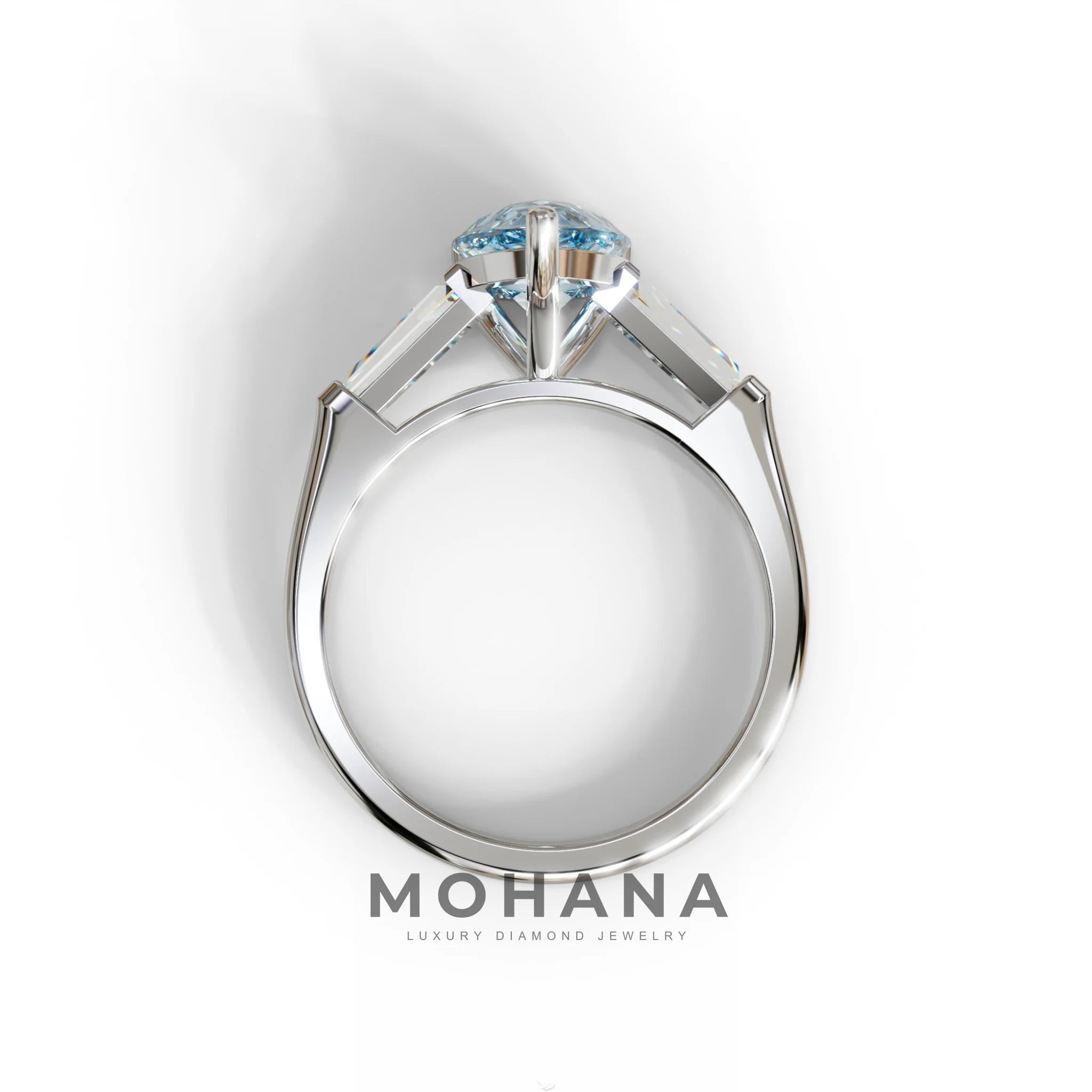 3 Carat Pear Cut Blue Lab Diamond Engagement Ring - Bella