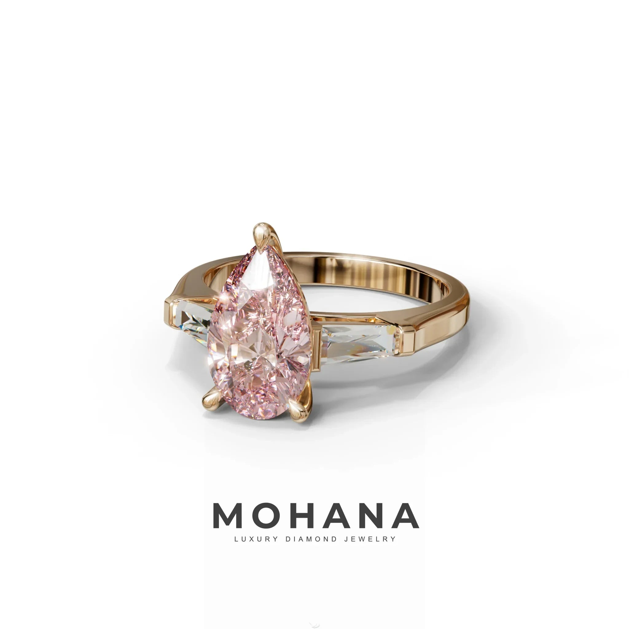 3 Carat Pear Cut Pink Lab Grown Diamond Engagement Ring - Bella