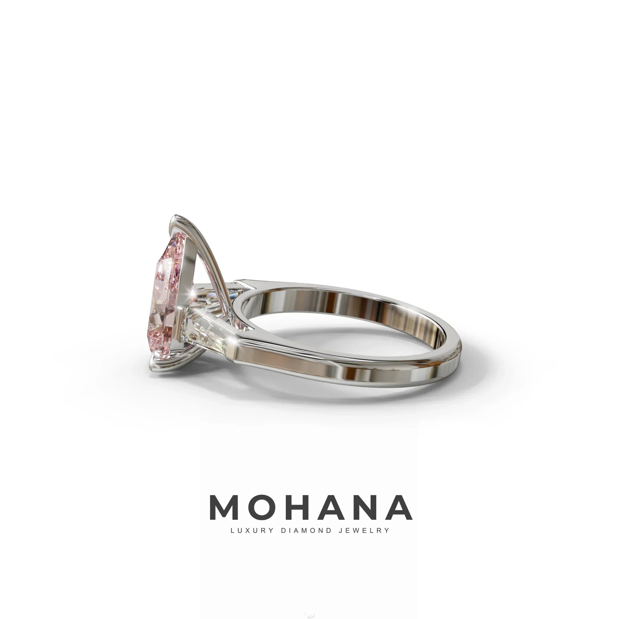 3 Carat Pear Cut Pink Lab Grown Diamond Engagement Ring - Bella