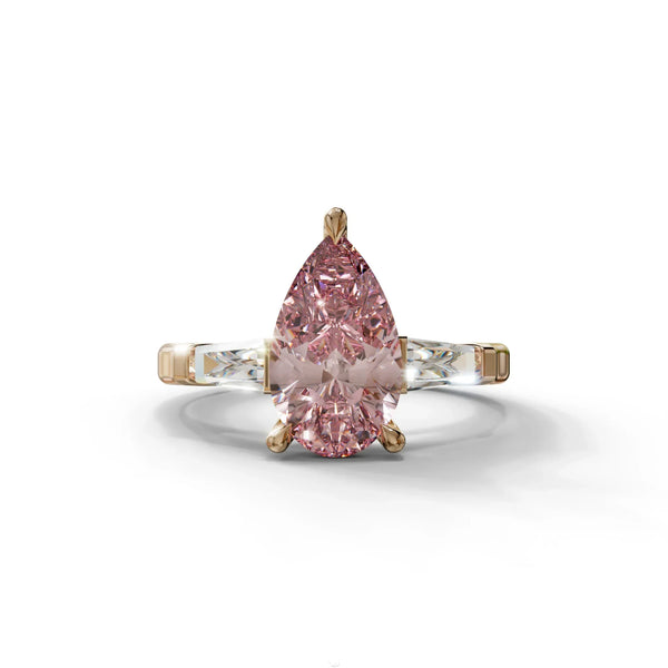 3.4 Carat Pink Lab Grown Diamond Engagement Ring – Pear Cut Three Stone | Bella
