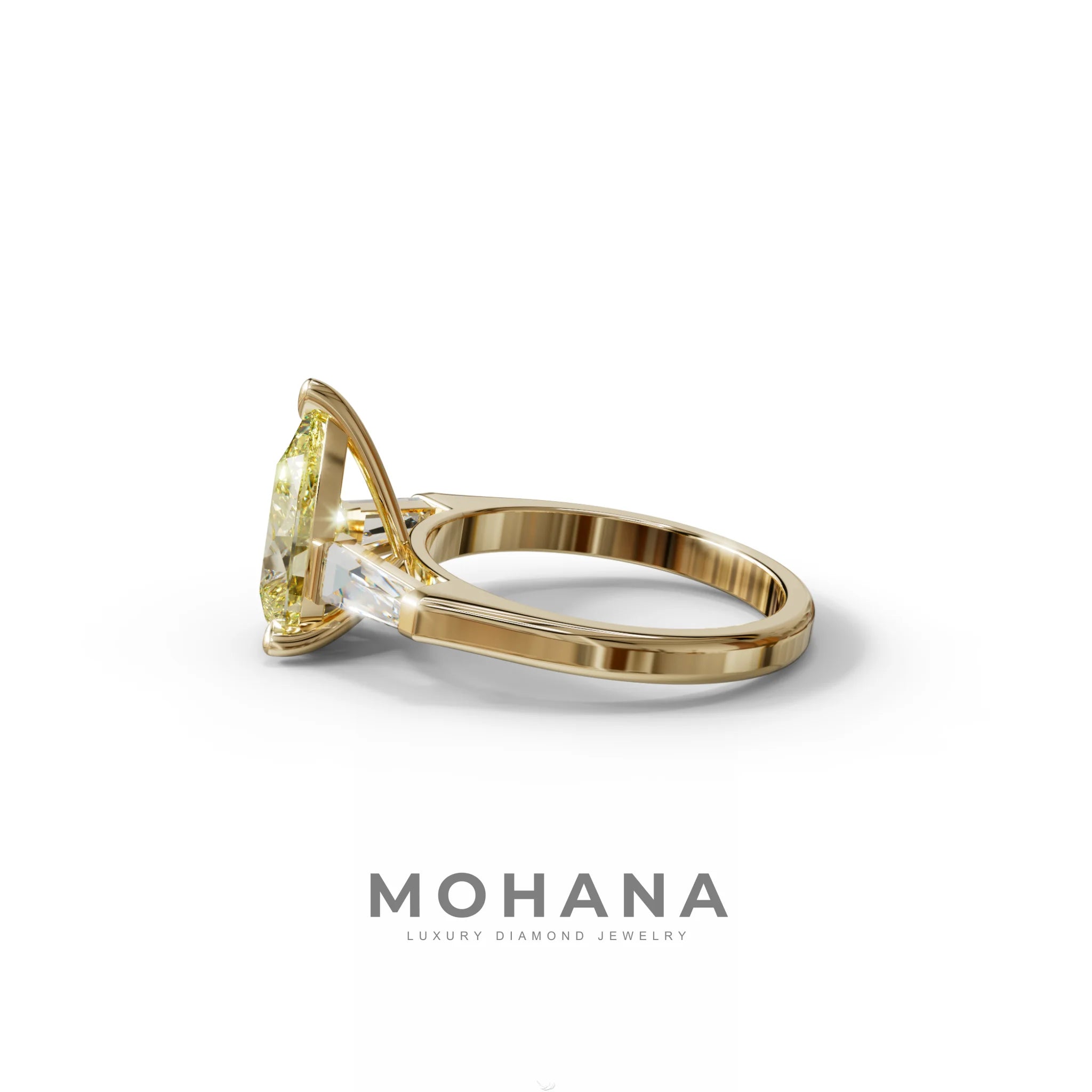 3 Carat Pear Cut Yellow Lab Diamond Engagement Ring - Bella