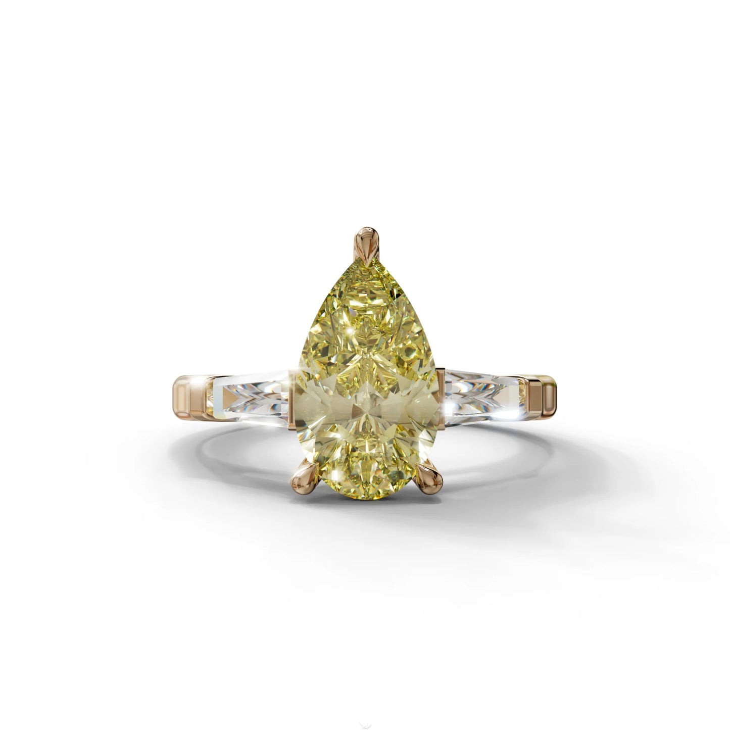 3 Carat Pear Cut Yellow Lab Diamond Engagement Ring - Bella - 10K Solid Gold / Rose Gold