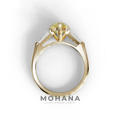 3 Carat Pear Cut Yellow Lab Diamond Engagement Ring - Bella