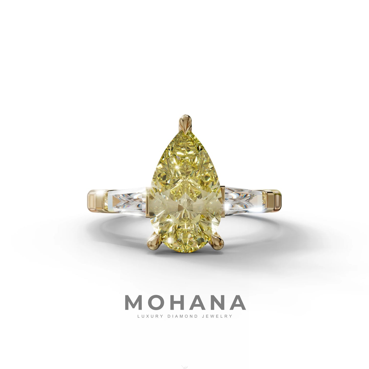 3 Carat Pear Cut Yellow Lab Diamond Engagement Ring - Bella - 10K Solid Gold / Yellow Gold