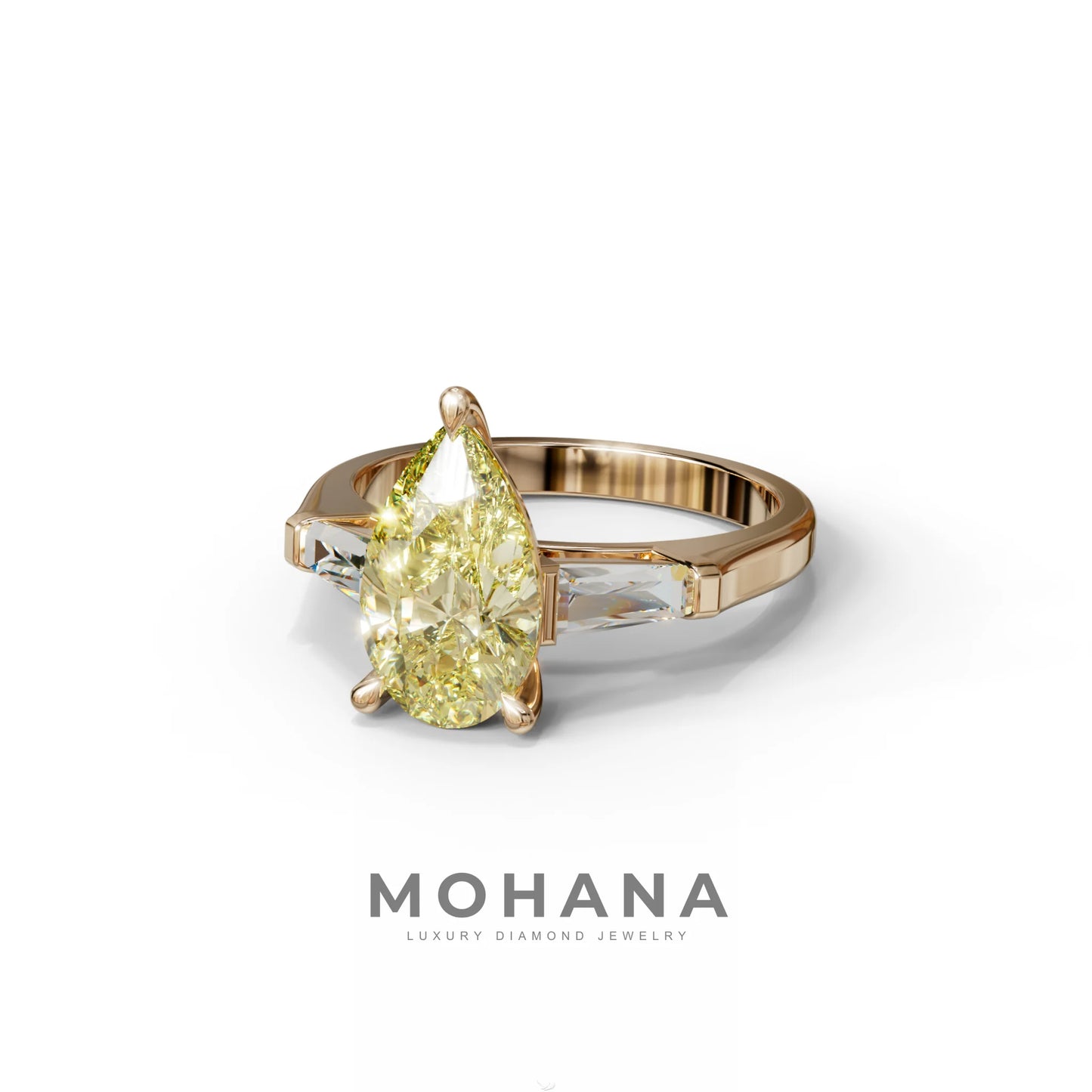 3 Carat Pear Cut Yellow Lab Diamond Engagement Ring - Bella