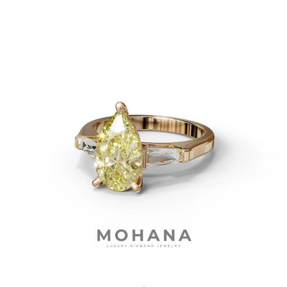 3 Carat Pear Cut Yellow Lab Diamond Engagement Ring - Bella