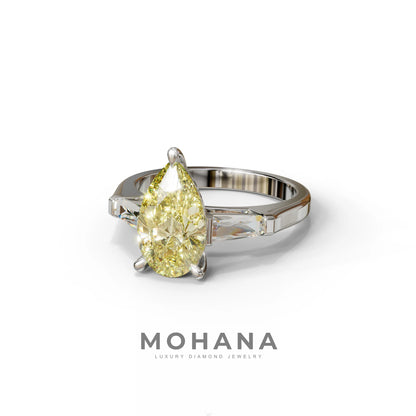3 Carat Pear Cut Yellow Lab Diamond Engagement Ring - Bella