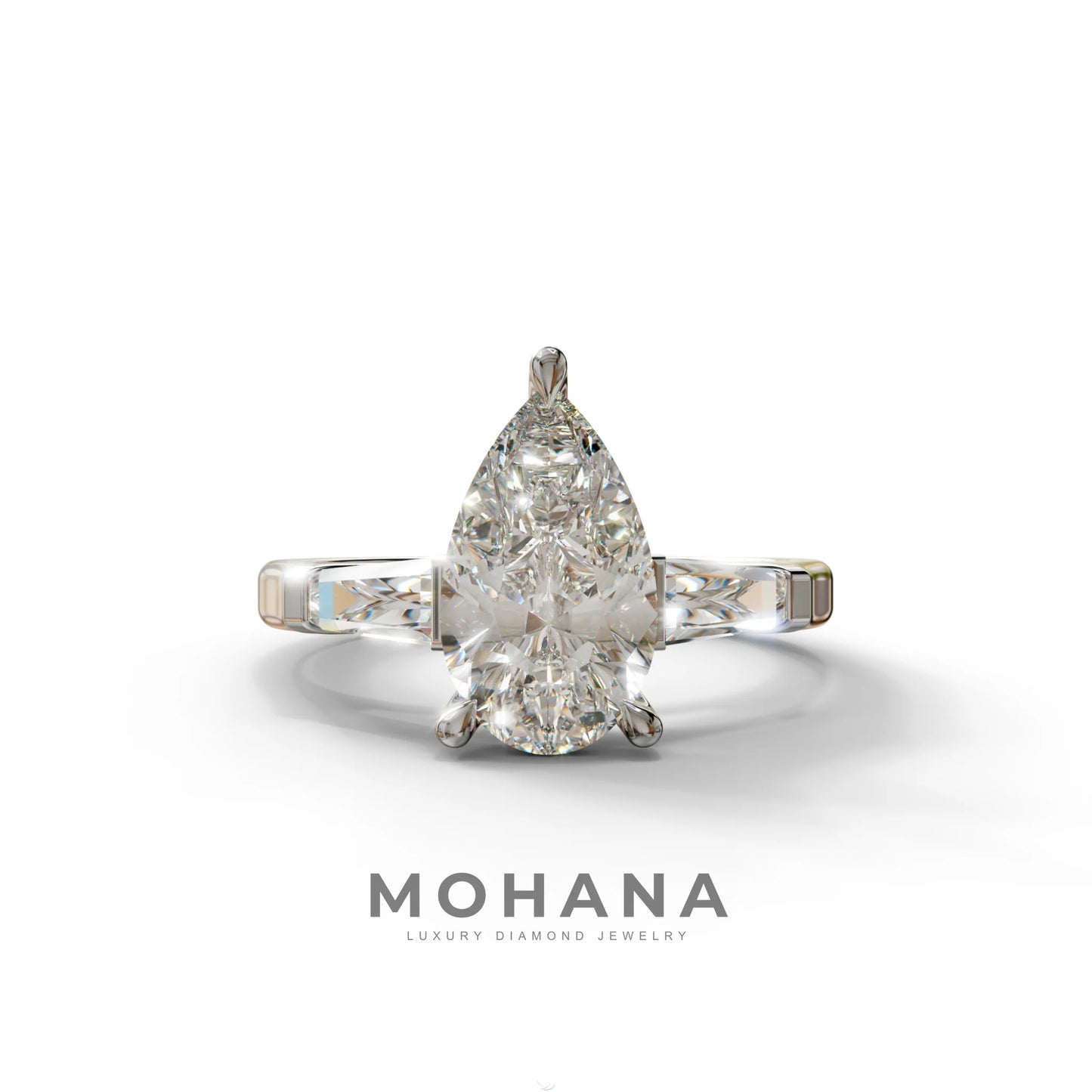 3.40ct E/VVS Pear & Tapered Baguette Three Stone Lab Diamond3.R4i0ncgt -E /BVeVlSl aPear & Tapered Baguette Three Stone