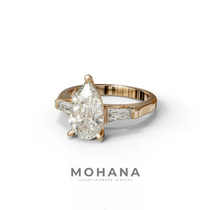 3.40ct E/VVS Pear & Tapered Baguette Three Stone Lab Diamond3.R4i0ncgt -E /BVeVlSl aPear & Tapered Baguette Three Stone