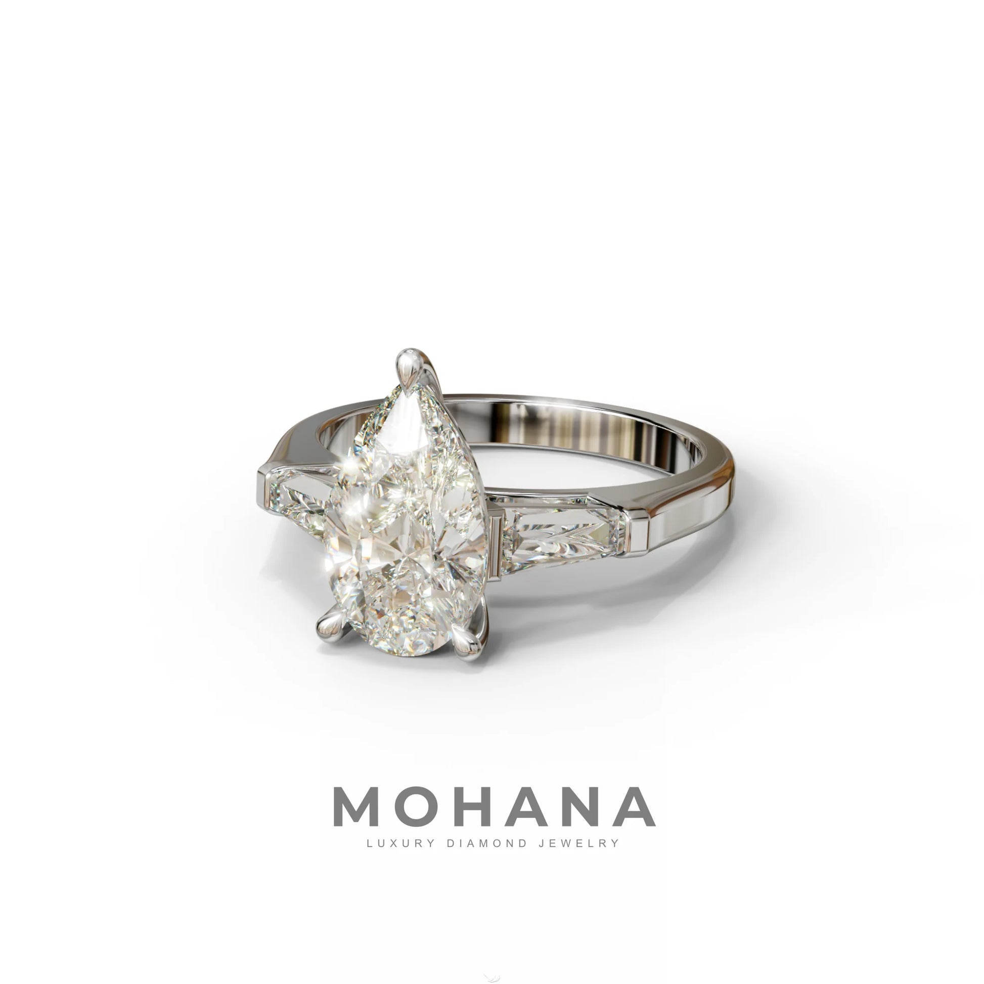 3.40ct E/VVS Pear & Tapered Baguette Three Stone Lab Diamond3.R4i0ncgt -E /BVeVlSl aPear & Tapered Baguette Three Stone