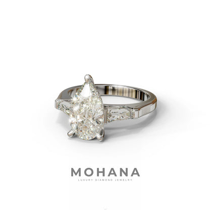 3.40ct E/VVS Pear & Tapered Baguette Three Stone Lab Diamond3.R4i0ncgt -E /BVeVlSl aPear & Tapered Baguette Three Stone