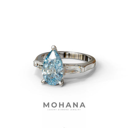 3 Carat Pear Cut Blue Lab Diamond Engagement Ring - Bella