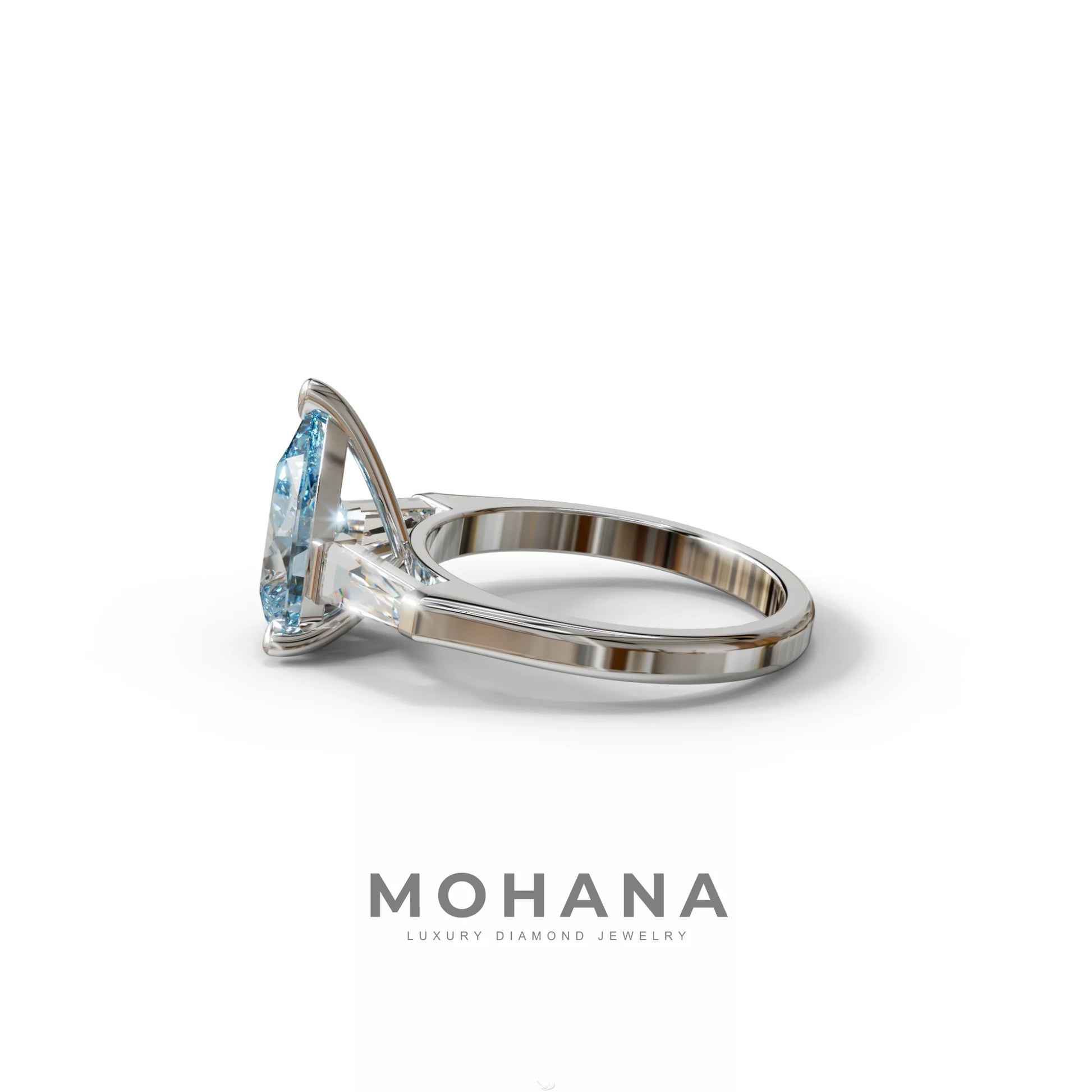 3 Carat Pear Cut Blue Lab Diamond Engagement Ring - Bella