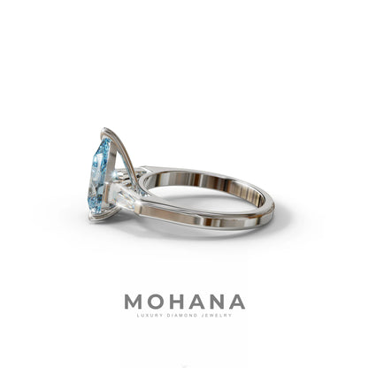 3 Carat Pear Cut Blue Lab Diamond Engagement Ring - Bella