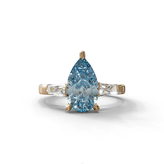 3 Carat Pear Cut Blue Lab Diamond Engagement Ring - Bella - 10K Solid Gold / Rose Gold