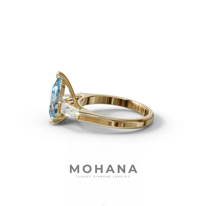 3 Carat Pear Cut Blue Lab Diamond Engagement Ring - Bella