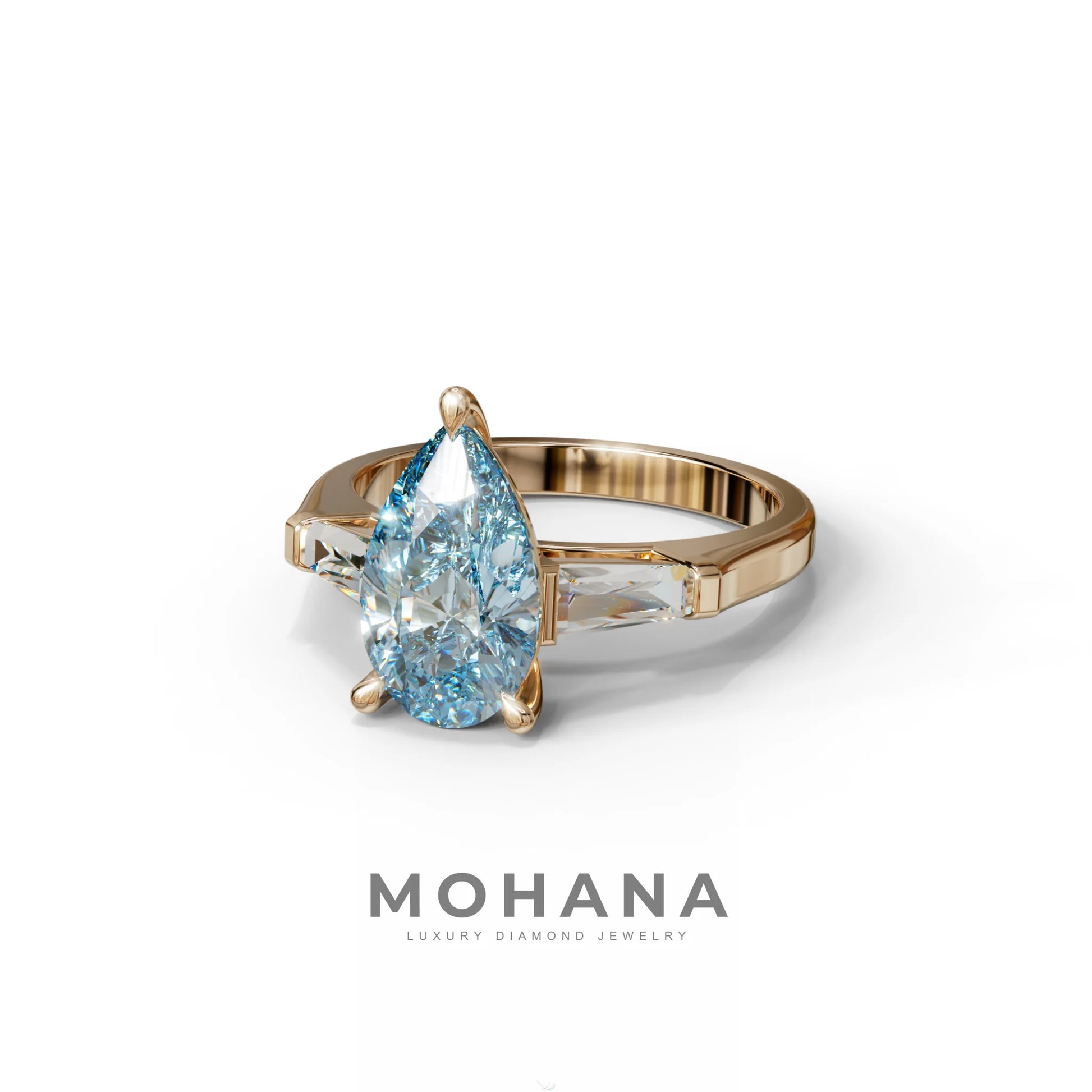 3 Carat Pear Cut Blue Lab Diamond Engagement Ring - Bella