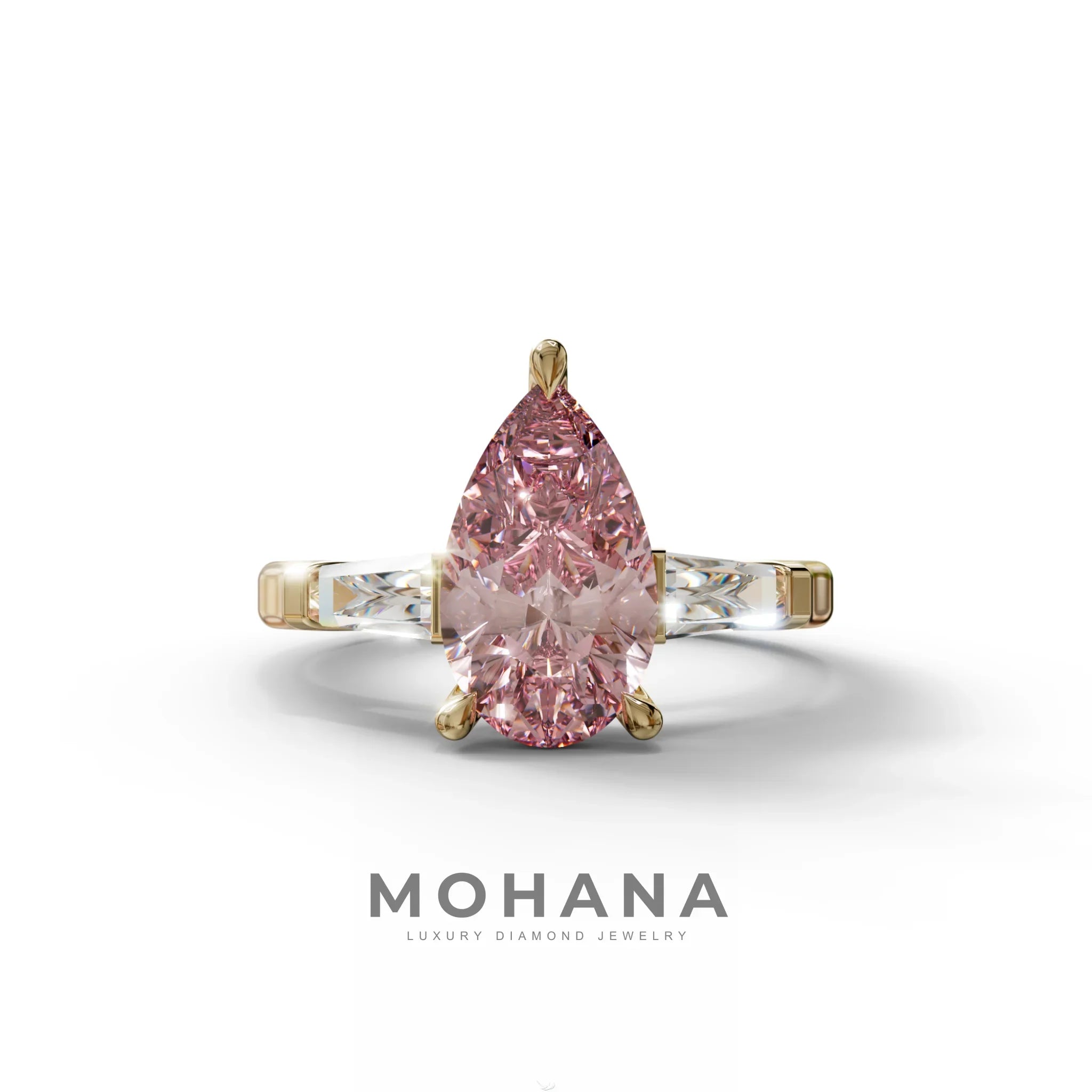 3 Carat Pear Cut Pink Lab Grown Diamond Engagement Ring - Bella - 10K Solid Gold / Yellow Gold
