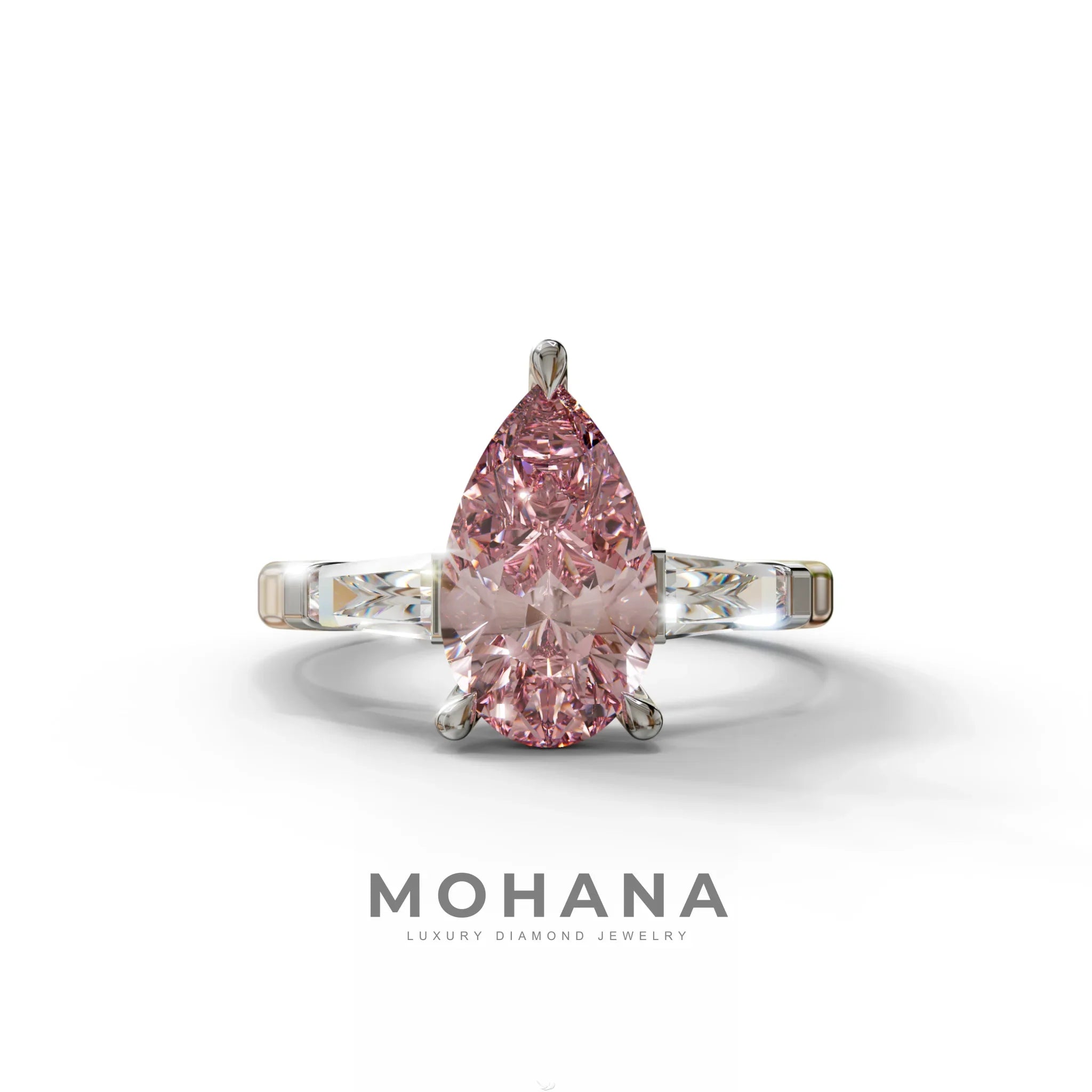 3 Carat Pear Cut Pink Lab Grown Diamond Engagement Ring - Bella - 10K Solid Gold / White Gold