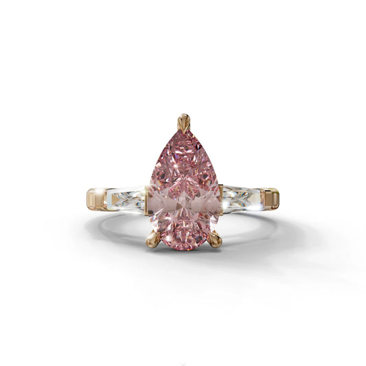 3 Carat Pear Cut Pink Lab Grown Diamond Engagement Ring - Bella - 10K Solid Gold / Rose Gold
