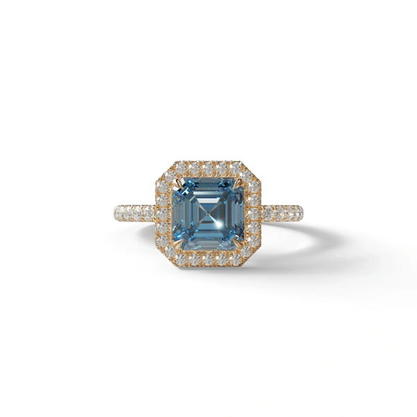 3.5 Carat Blue Lab Grown Diamond Engagement Ring – Asscher Cut Halo & Pavé | Up Glam