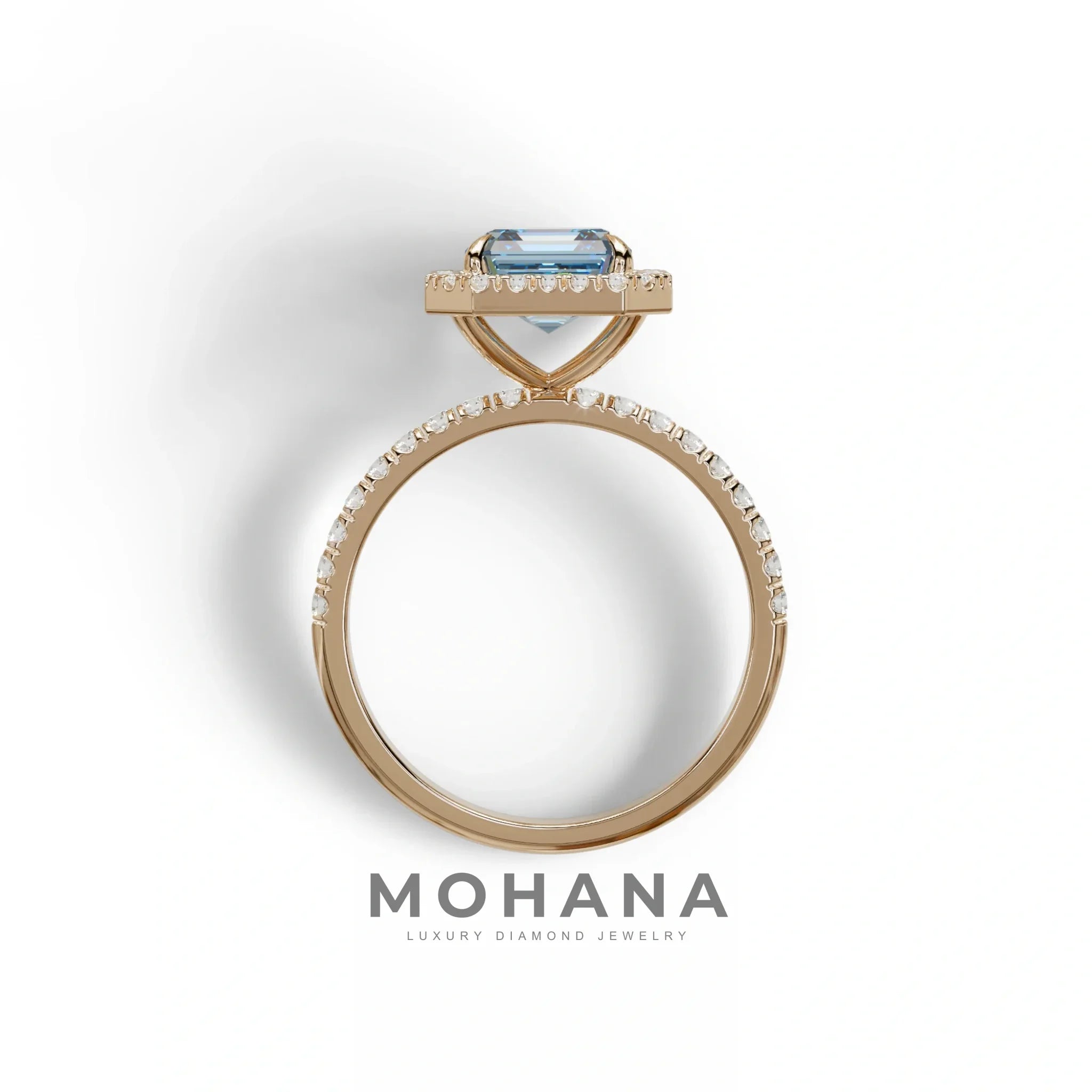 3.5 Ct Blue Asscher Cut Lab Diamond In Halo & Pave Setting Ring - Up Glam