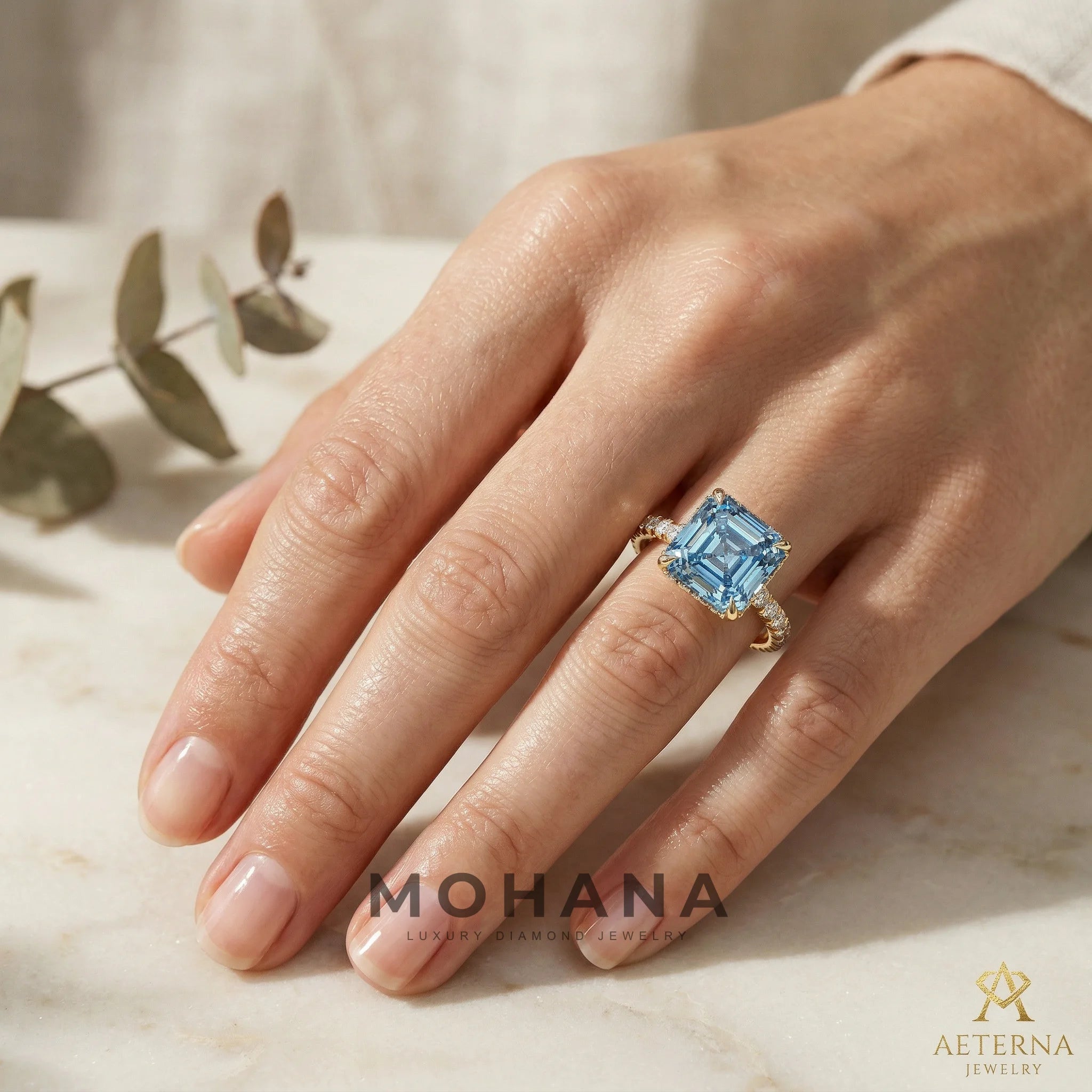 Lab-Grown Blue Asscher-Cut Diamond Halo Engagement Ring | 3.5 CT