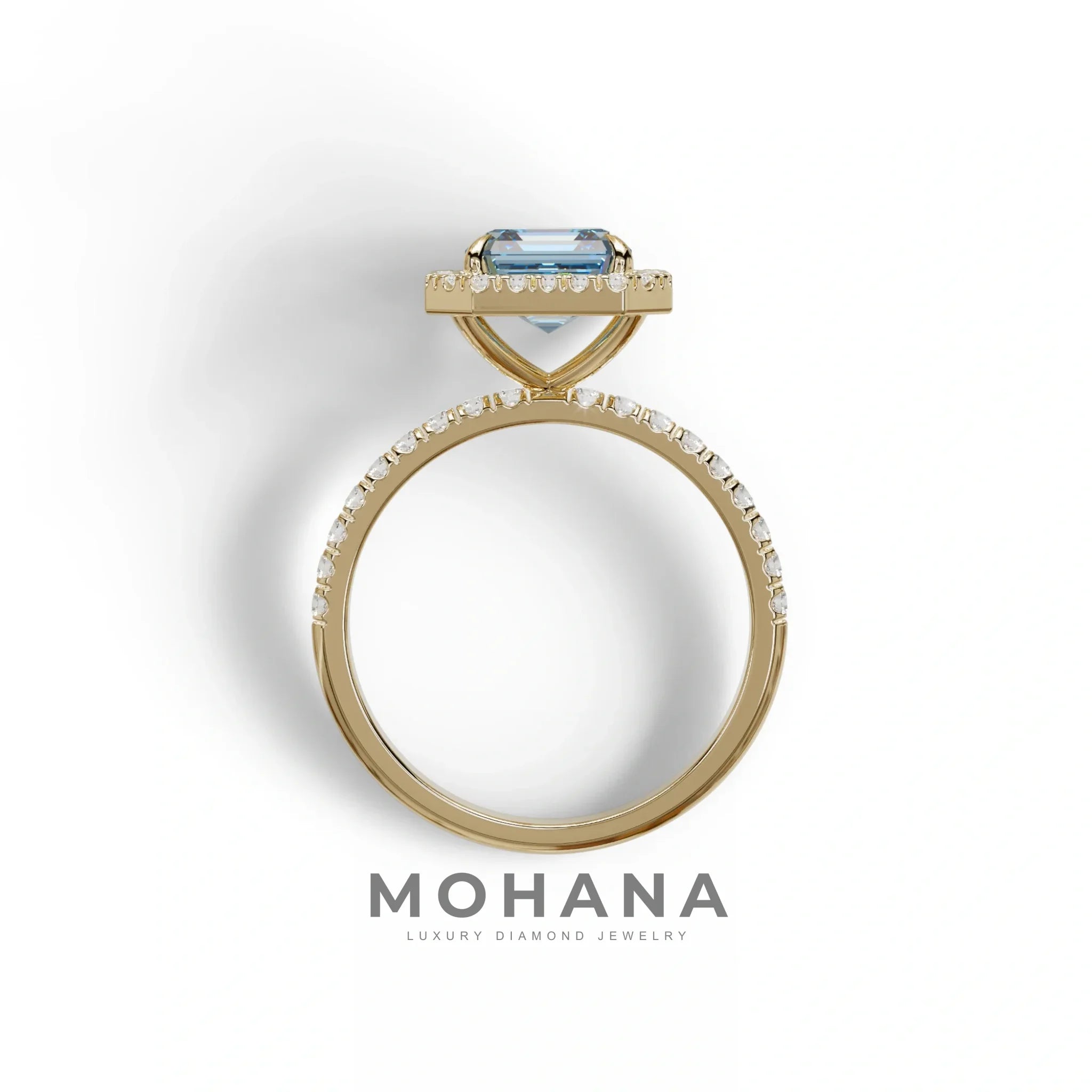3.5 Ct Blue Asscher Cut Lab Diamond In Halo & Pave Setting Ring - Up Glam