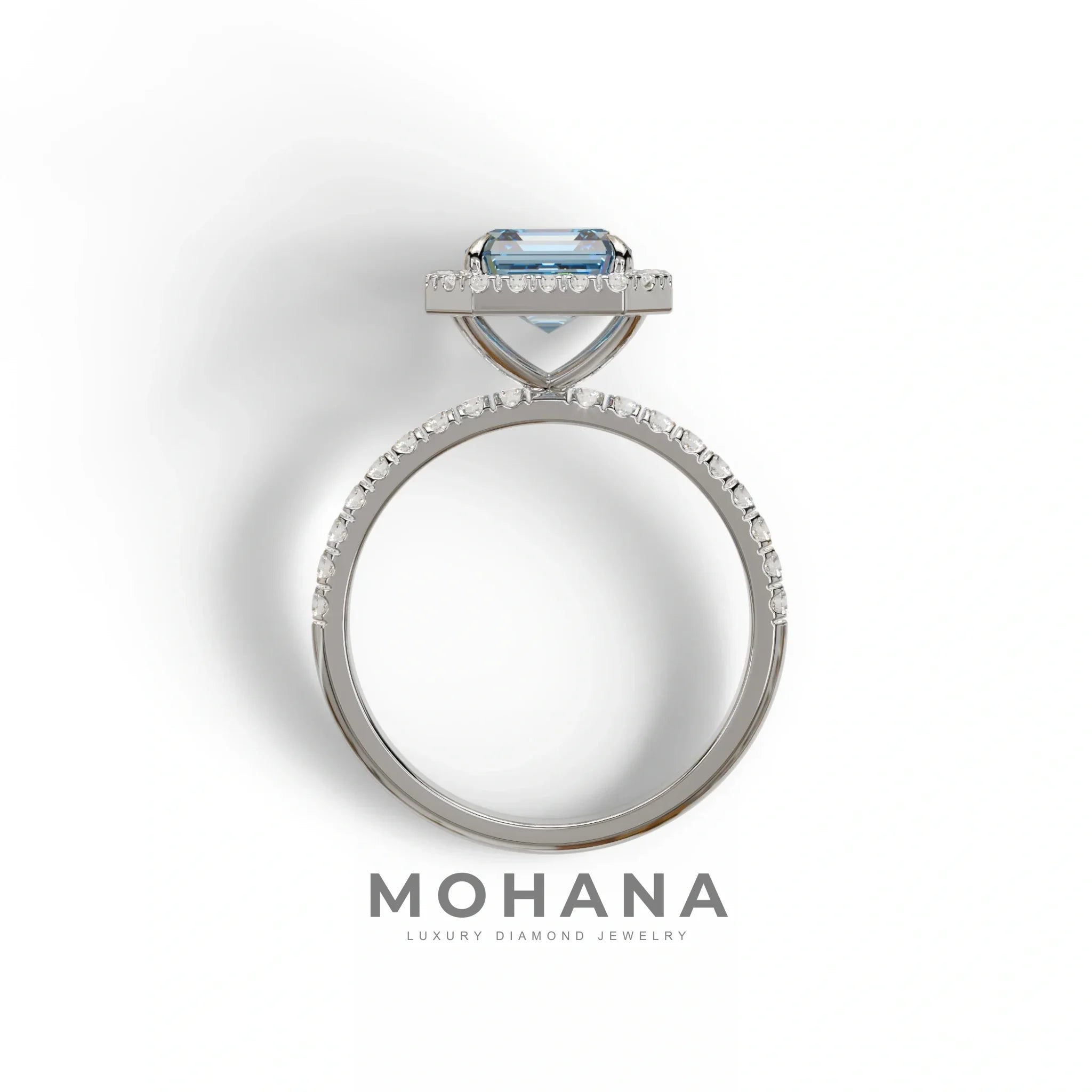 3.5 Ct Blue Asscher Cut Lab Diamond In Halo & Pave Setting Ring - Up Glam
