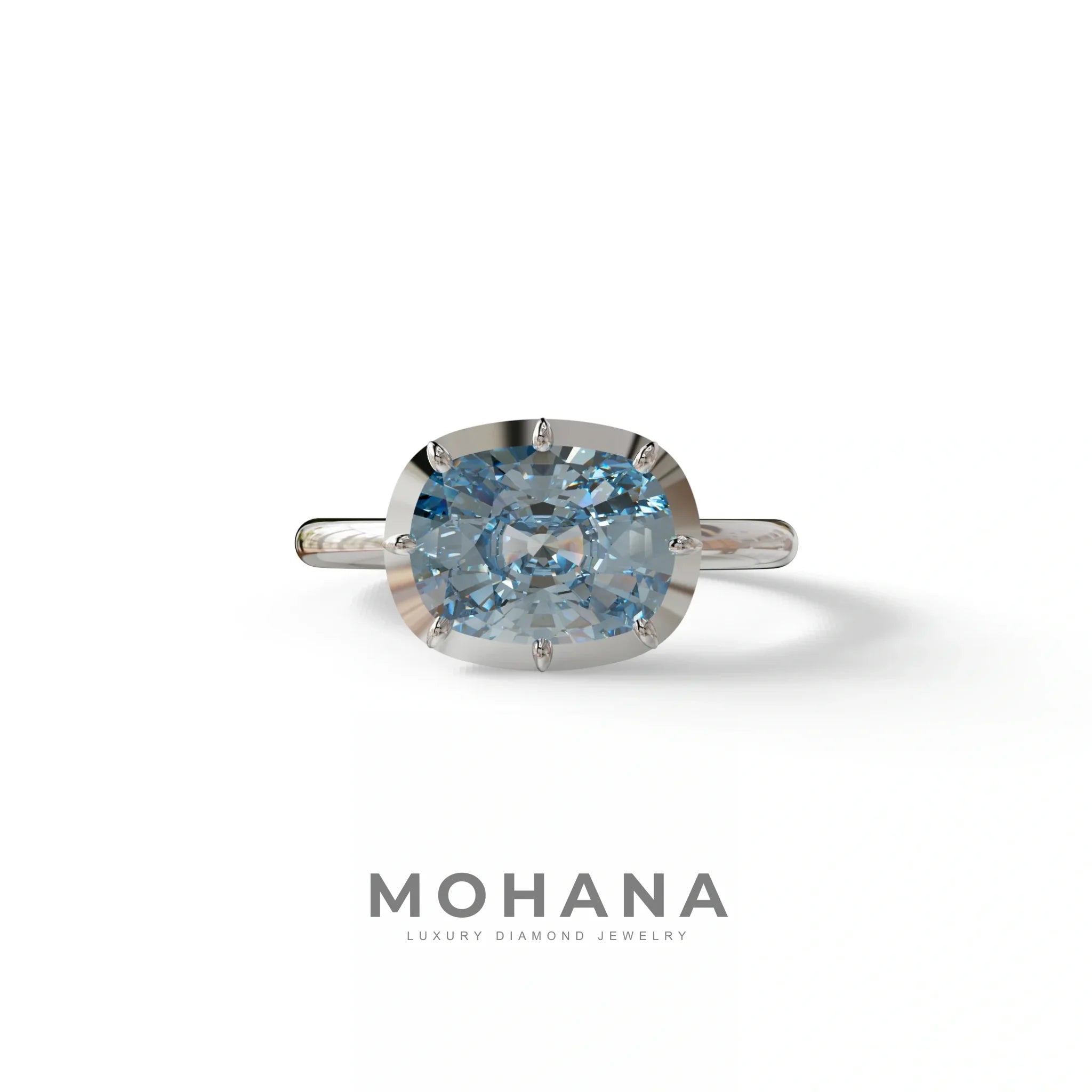 3 to 5 Carat Blue Lab Grown Diamond Engagement Ring · Cushion Cut Bezel Set | Reverie - view 3