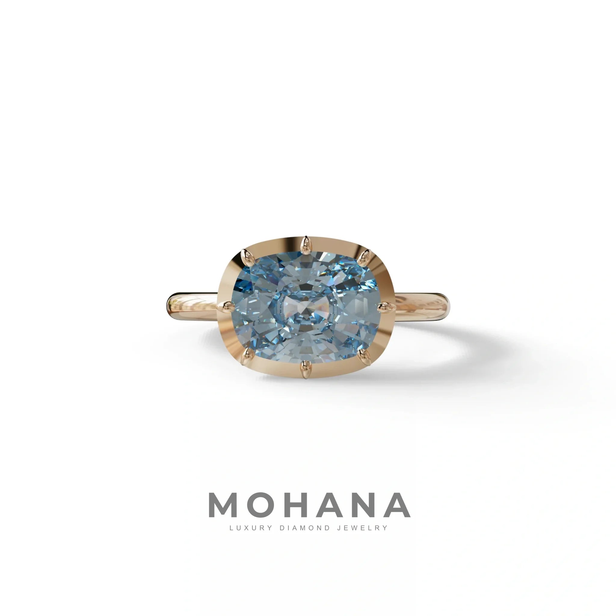 3 to 5 Carat Blue Lab Grown Diamond Engagement Ring · Cushion Cut Bezel Set | Reverie - view 2