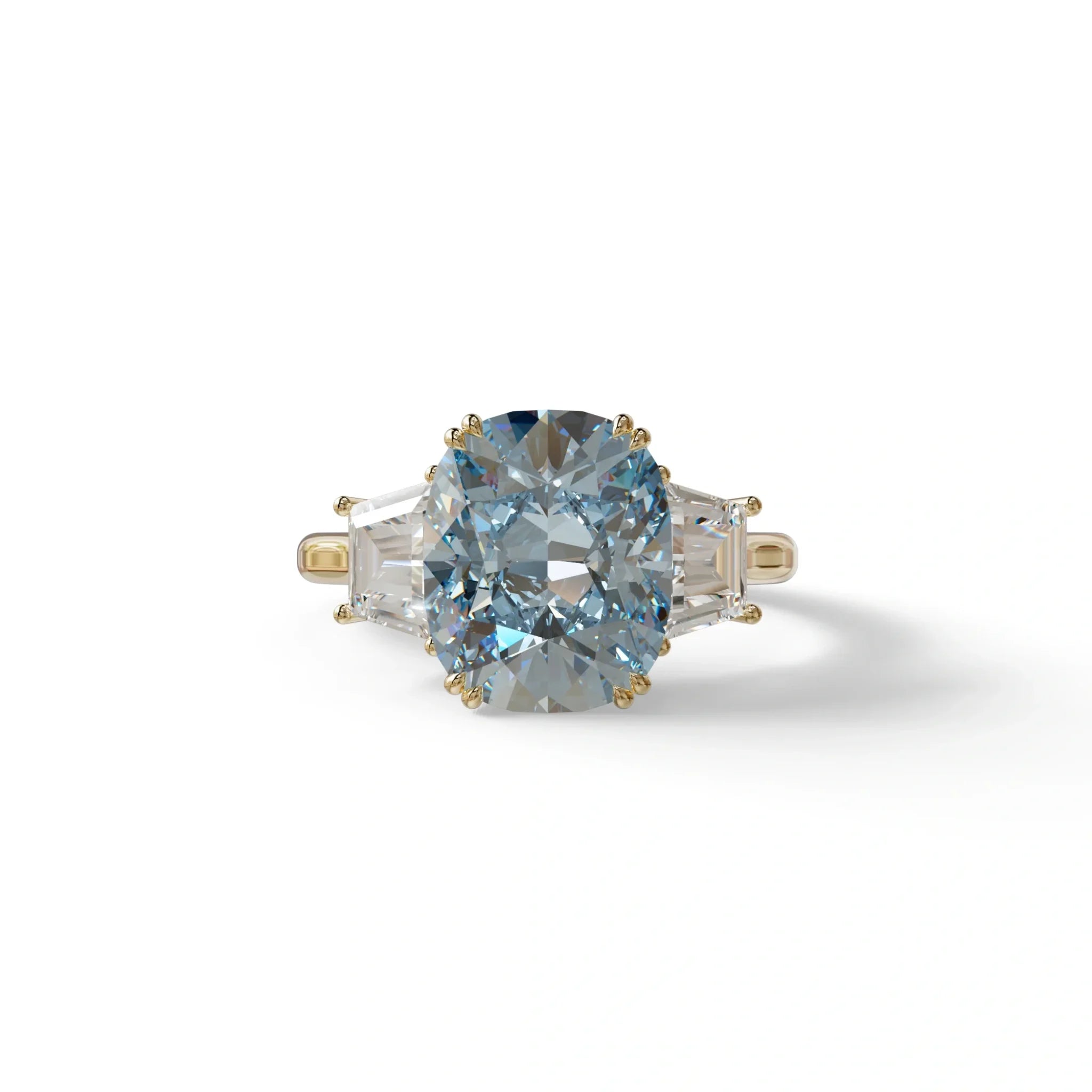 3.5 Carat Blue Lab Grown Diamond Engagement Ring · Cushion Cut Three Stone | Trilogy - view 3
