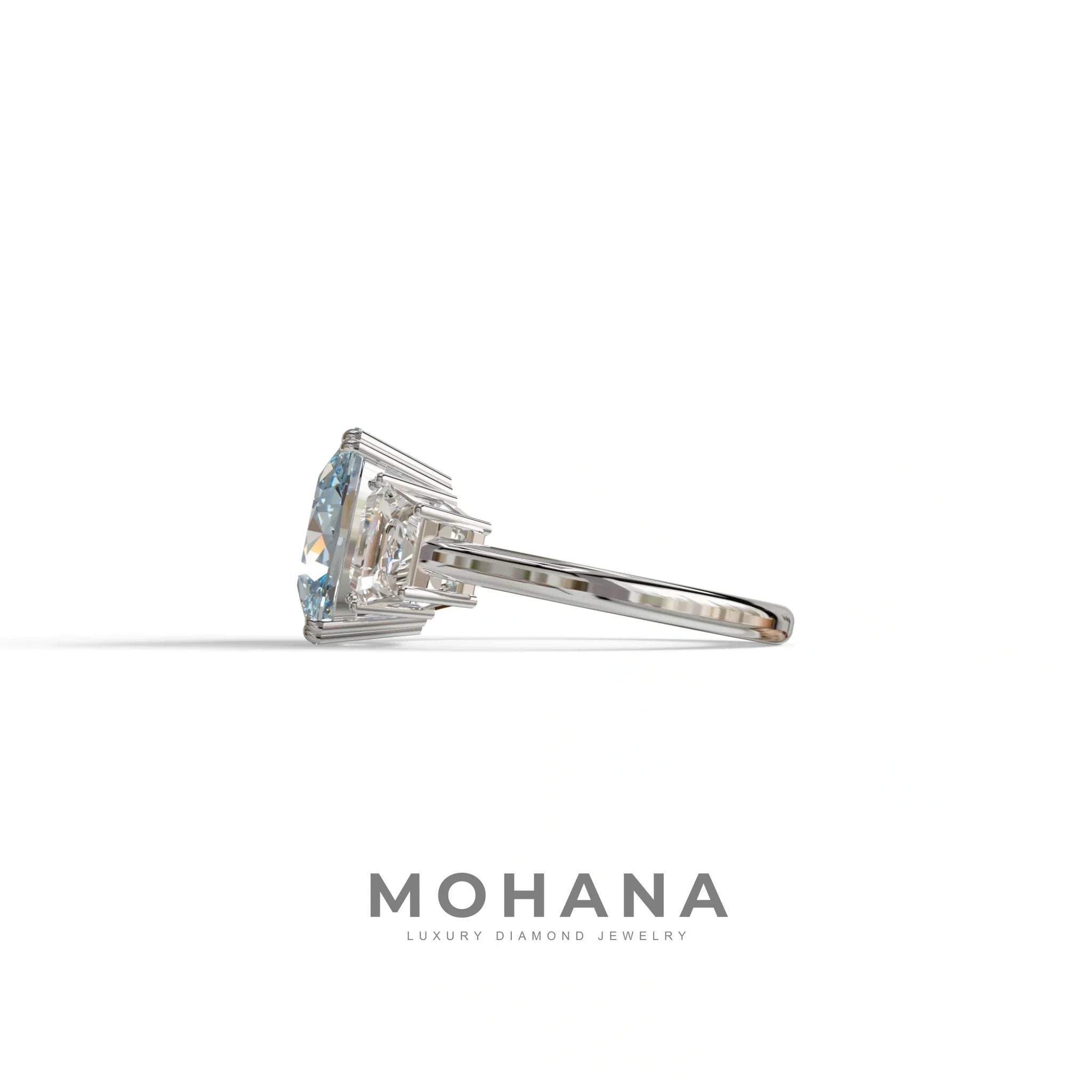 3.5 Carat Blue Lab Grown Diamond Engagement Ring · Cushion Cut Three Stone | Trilogy - view 4