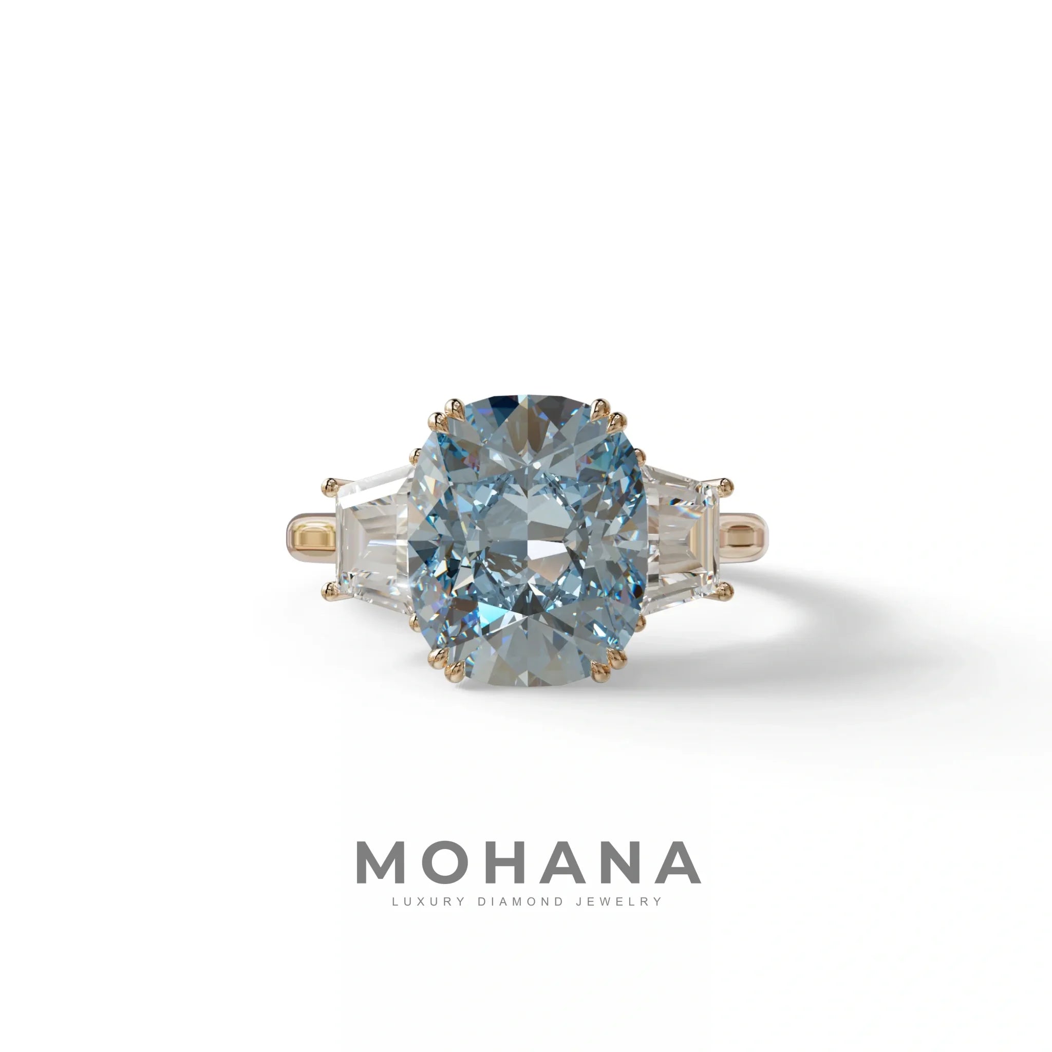 3.5 Carat Blue Lab Grown Diamond Engagement Ring · Cushion Cut Three Stone | Trilogy - view 2