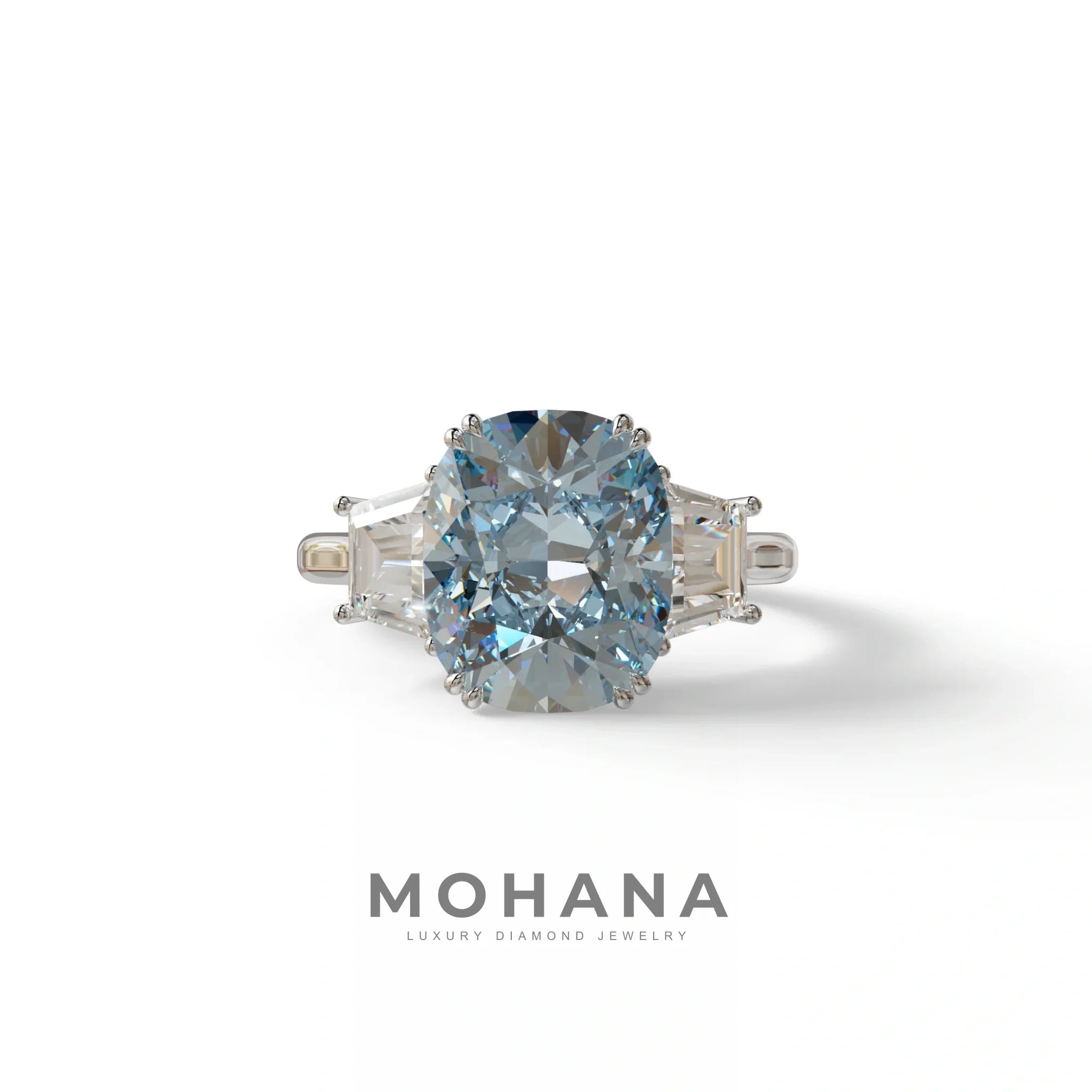 3.5 Carat Blue Lab Grown Diamond Engagement Ring · Cushion Cut Three Stone | Trilogy - view 1