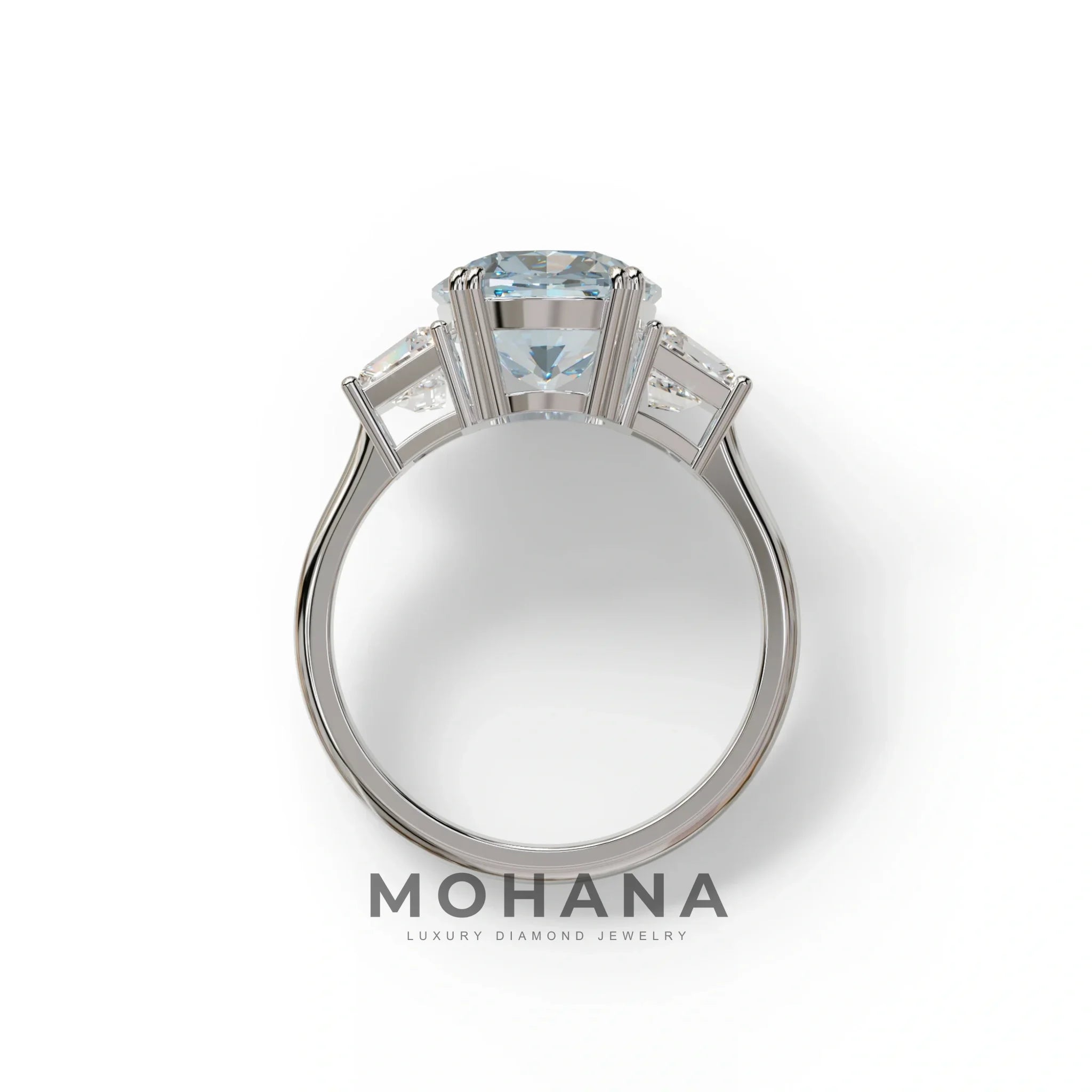 3.5 Carat Blue Lab Grown Diamond Engagement Ring · Cushion Cut Three Stone | Trilogy - view 9
