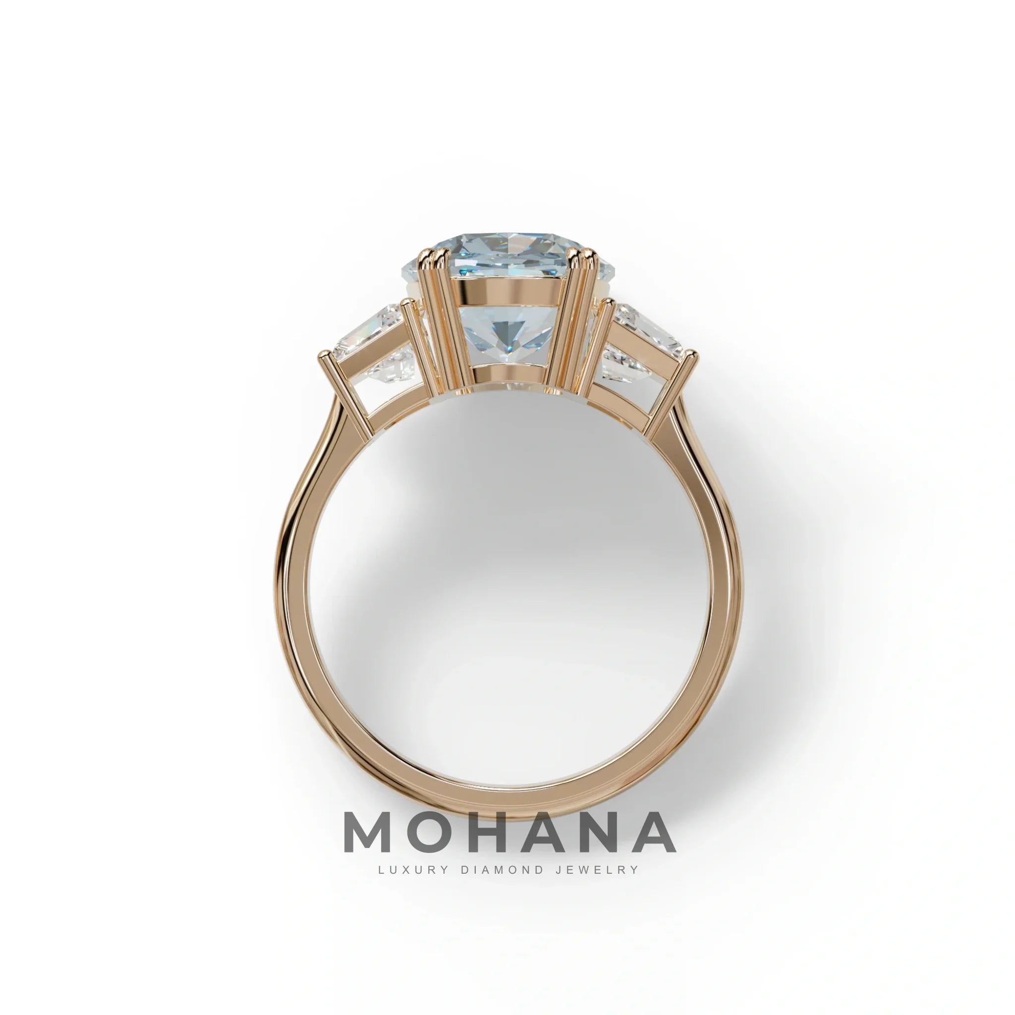 3.5 Carat Blue Lab Grown Diamond Engagement Ring · Cushion Cut Three Stone | Trilogy - view 8