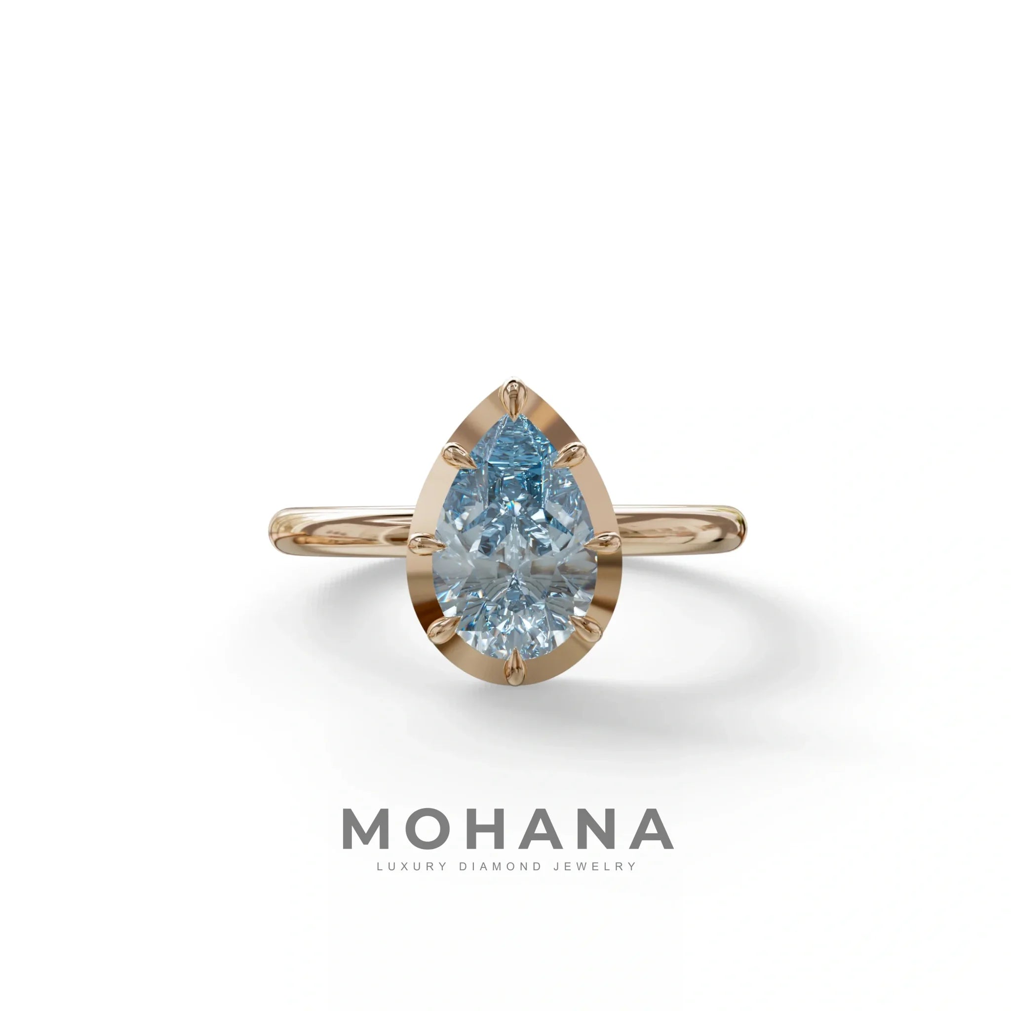 3 to 5 Carat Blue Lab Grown Diamond Engagement Ring · Pear Cut Bezel Set | Mirage - 3 Carat / 10K Solid Gold / Rose