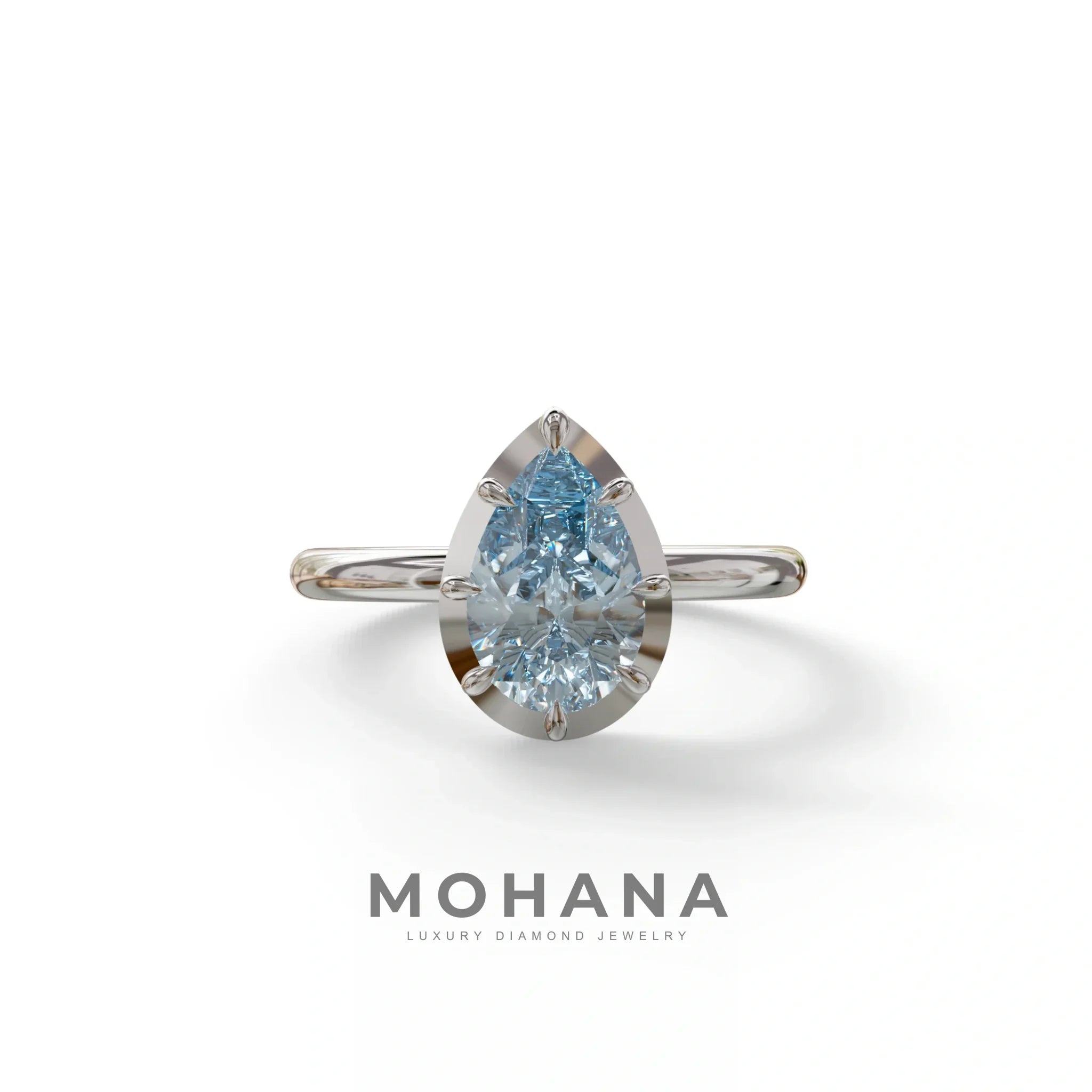 3 to 5 Carat Blue Lab Grown Diamond Engagement Ring · Pear Cut Bezel Set | Mirage - 3 Carat / 10K Solid Gold / White